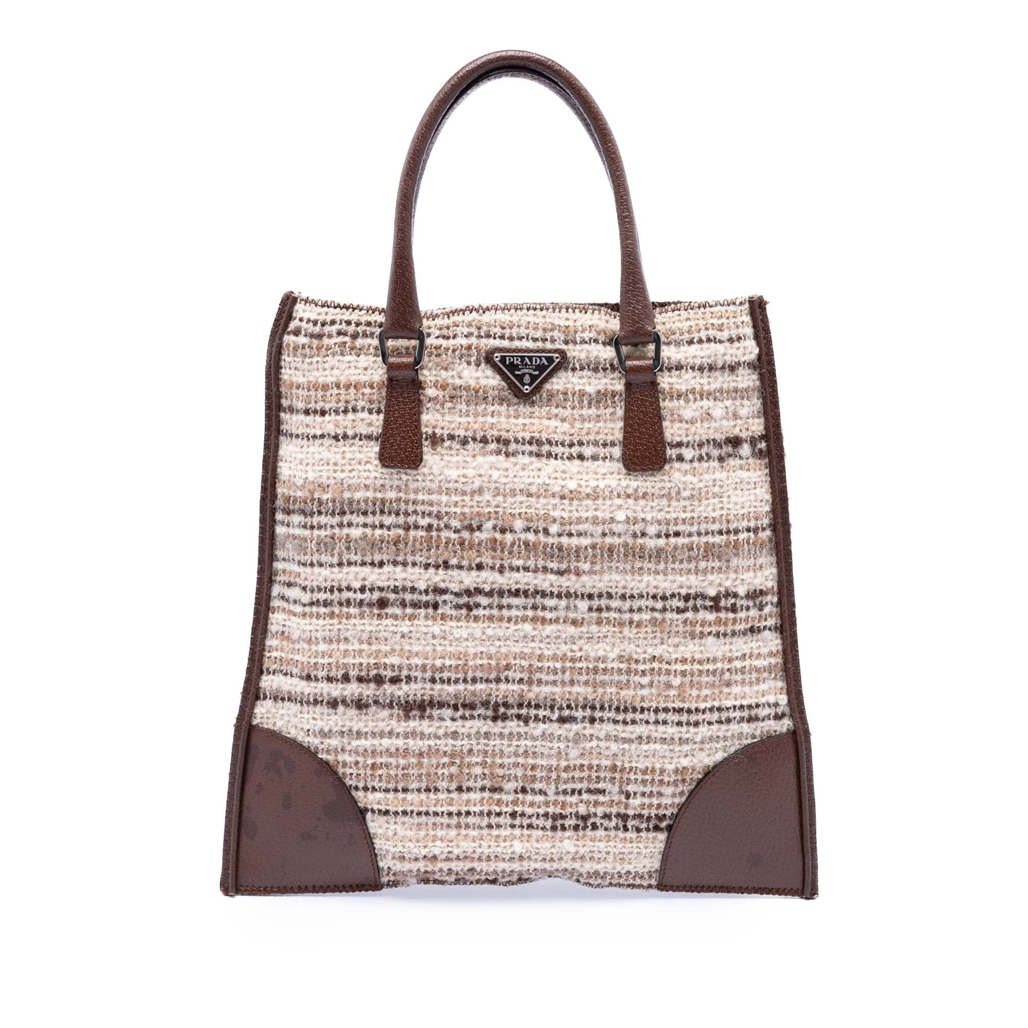 Prada Vitello Trimmed Tweed Flat Tote