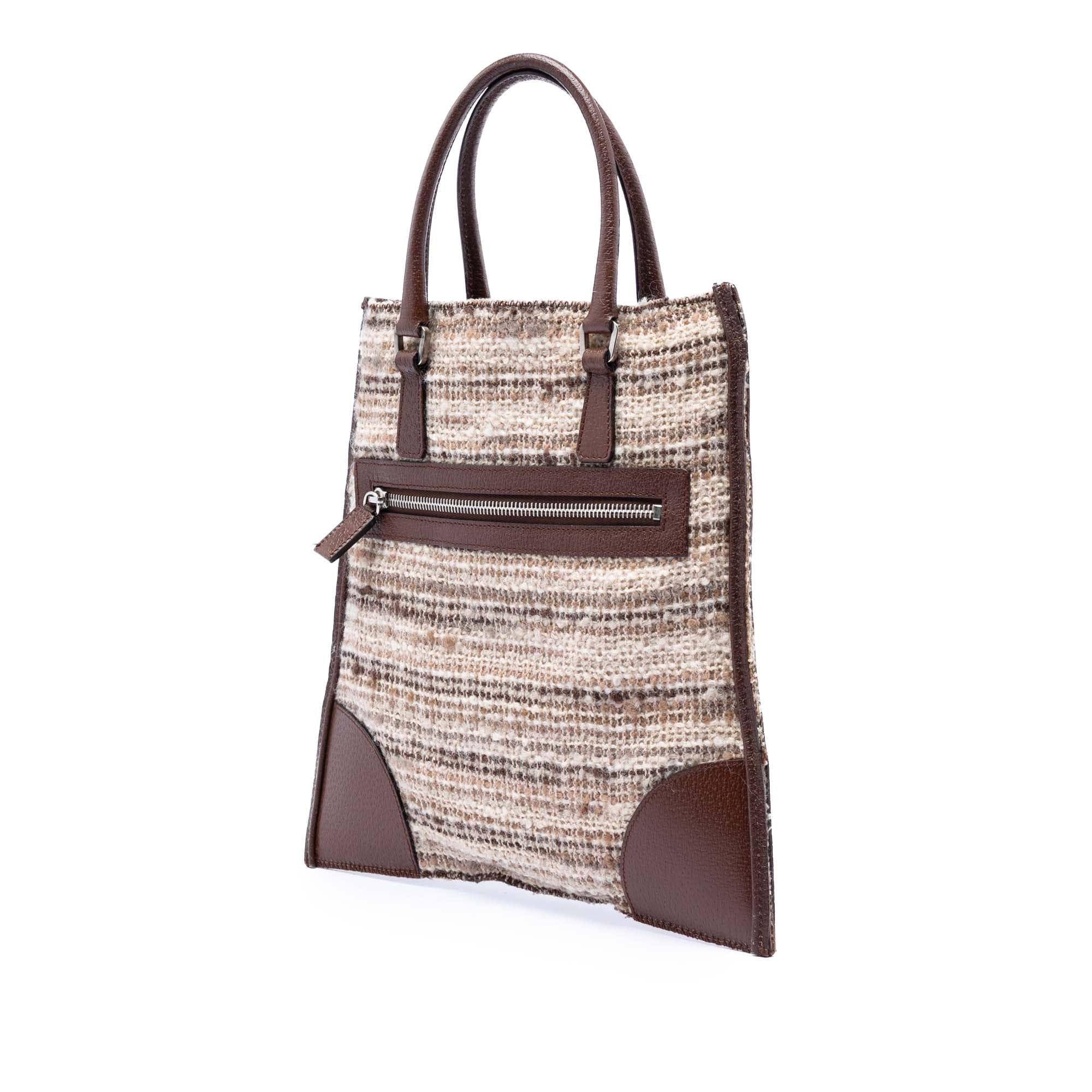 Prada Vitello Trimmed Tweed Flat Tote