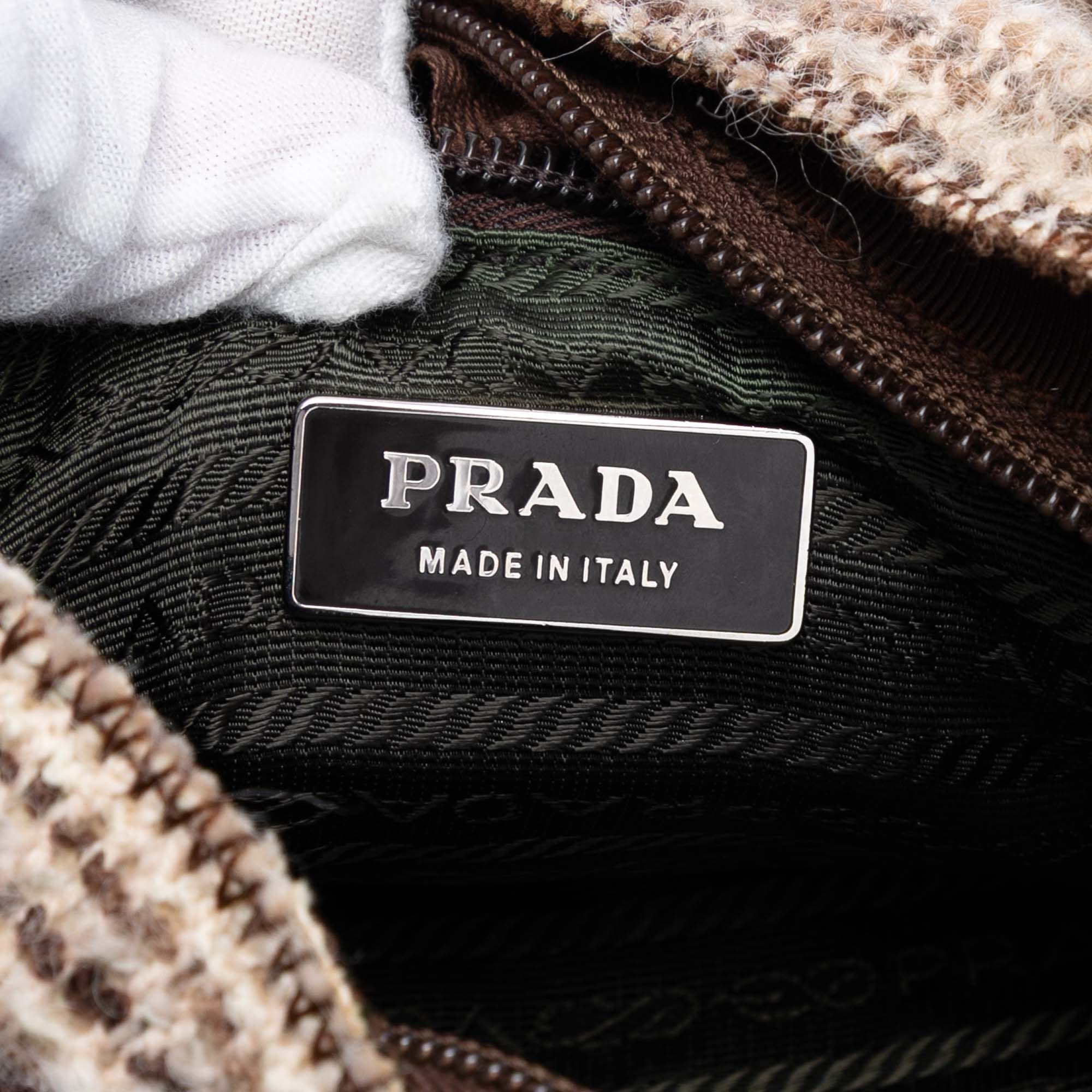 Prada Vitello Trimmed Tweed Flat Tote