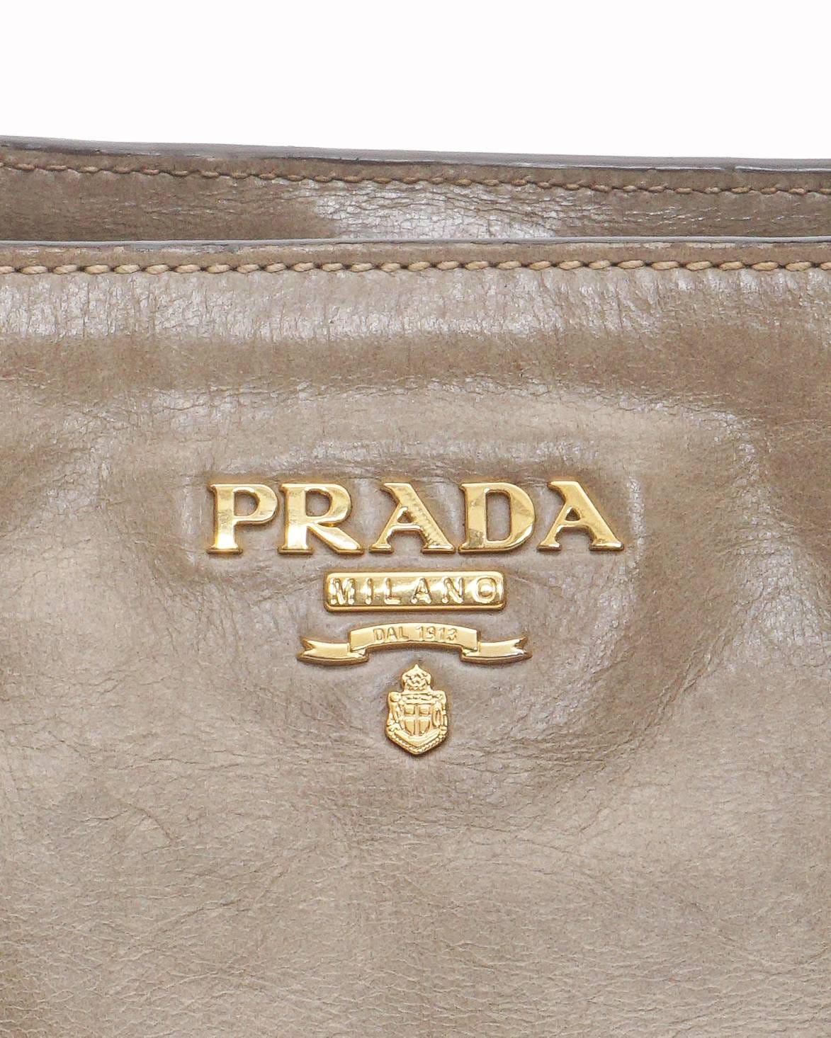 Prada Beige Vitello Shine Distressed Leather Tote Bag