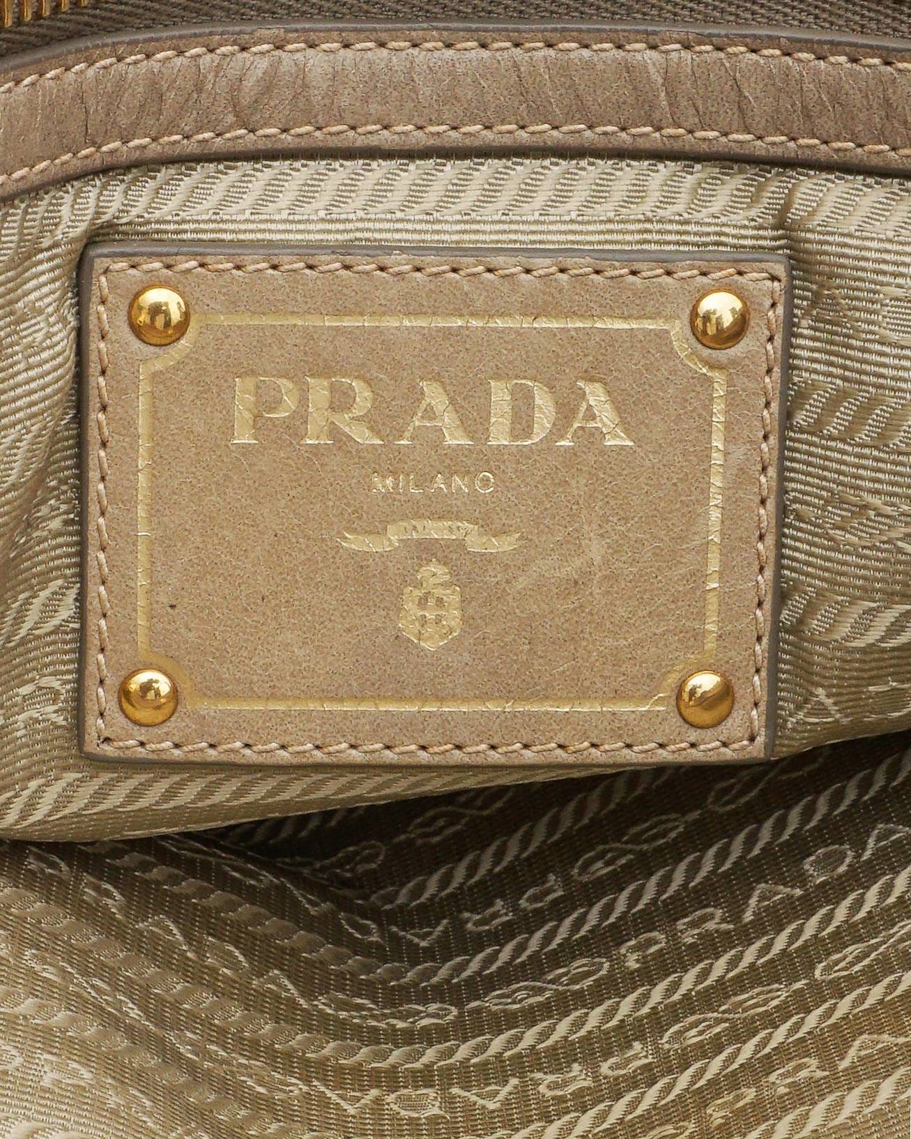 Prada Beige Vitello Shine Distressed Leather Tote Bag