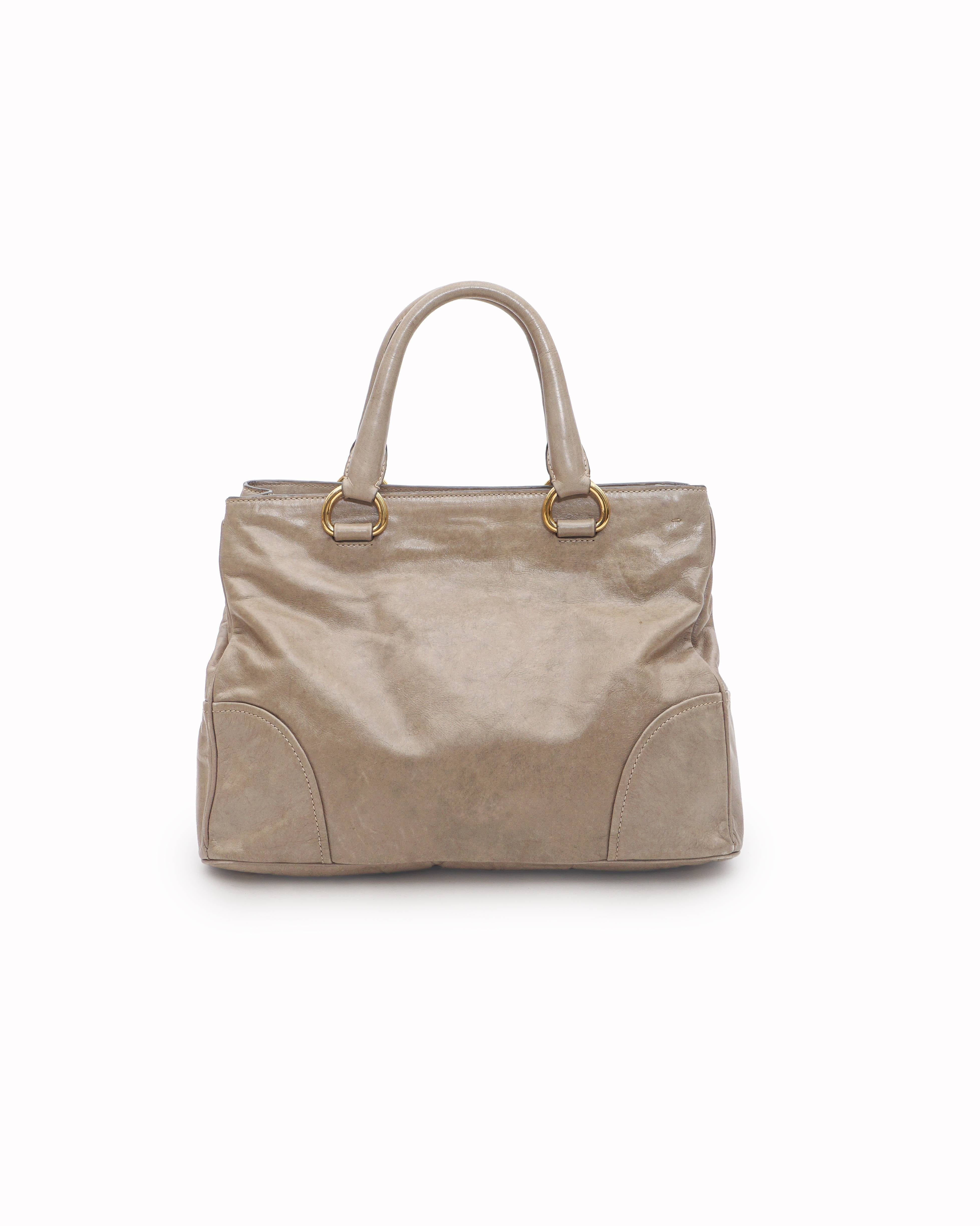 Prada Beige Vitello Shine Distressed Leather Tote Bag