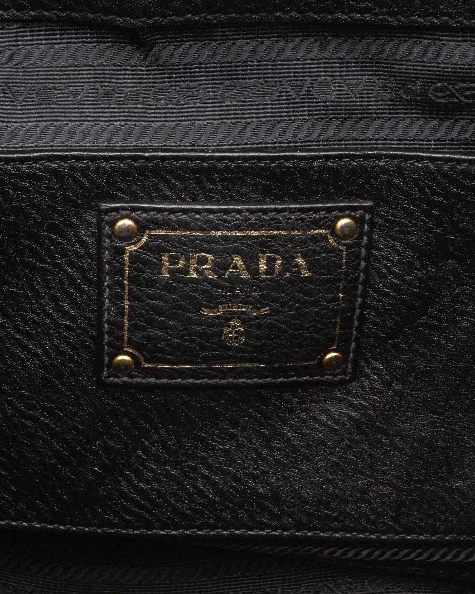 Prada Black Vitello Daino Pebbled Leather Side - Pocket Tote Bag