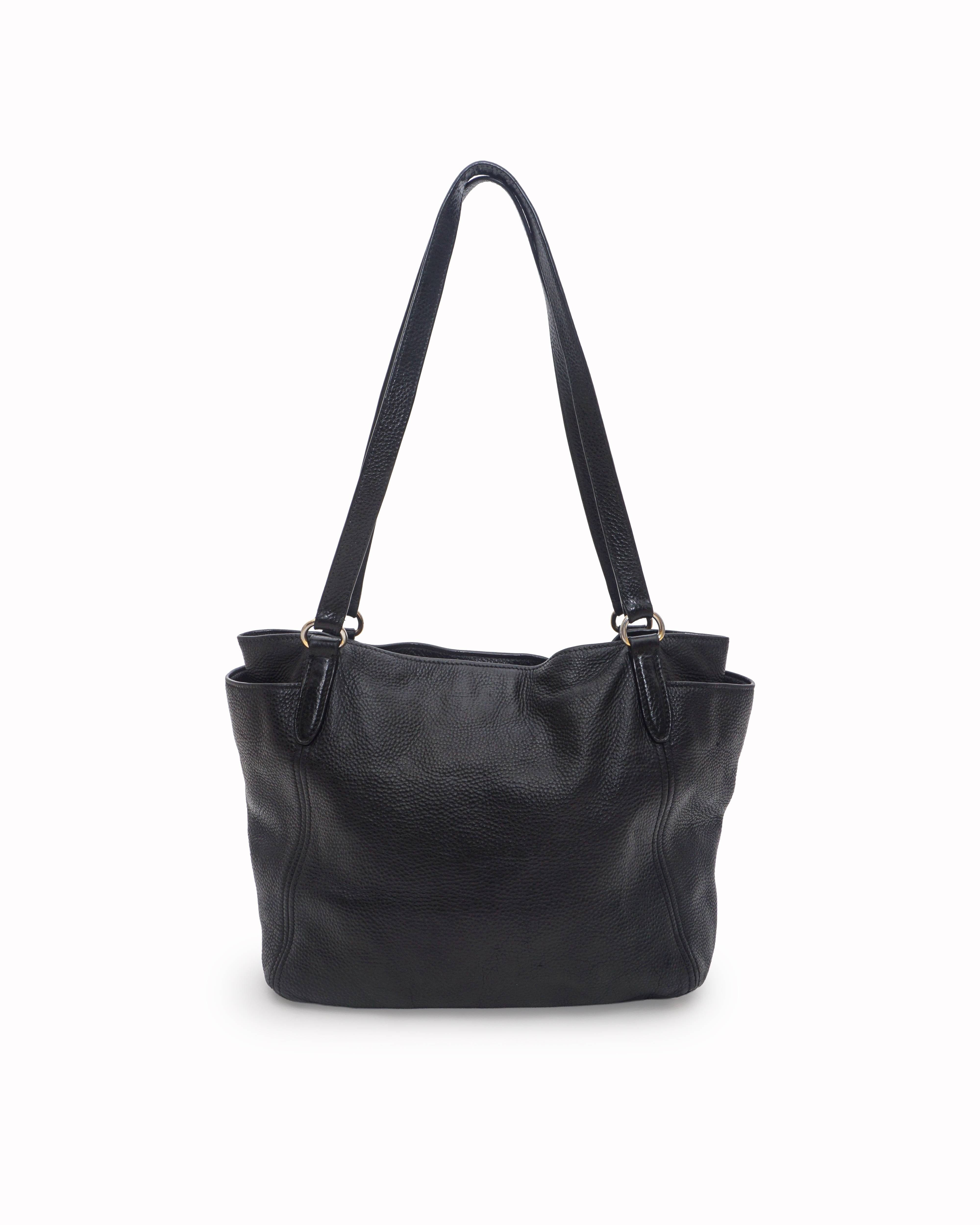 Prada Black Vitello Daino Pebbled Leather Side - Pocket Tote Bag
