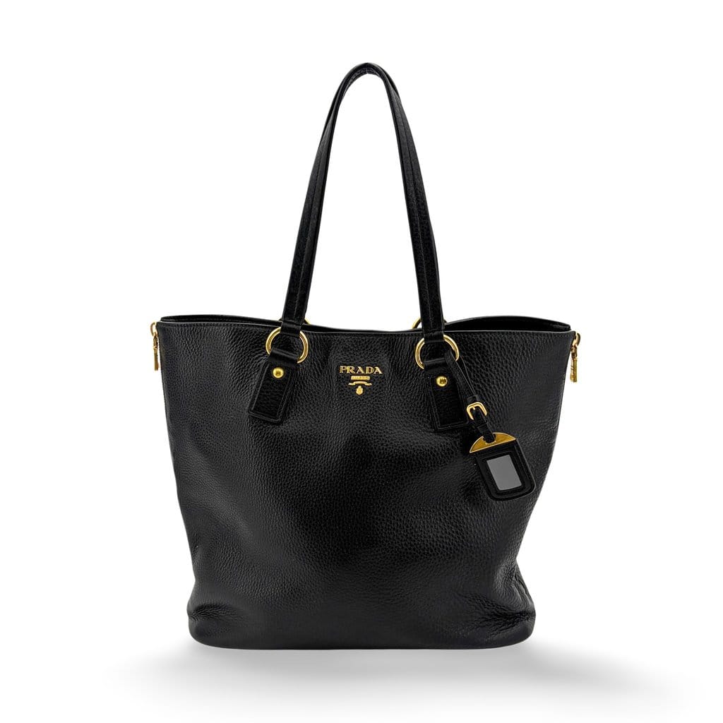 Prada Vitello Phenix Tote Bag Black Gold Hardware