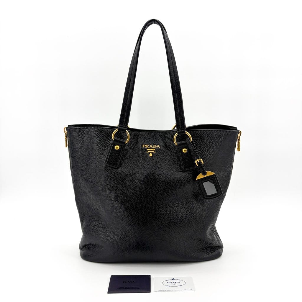 Prada Vitello Phenix Tote Bag Black Gold Hardware