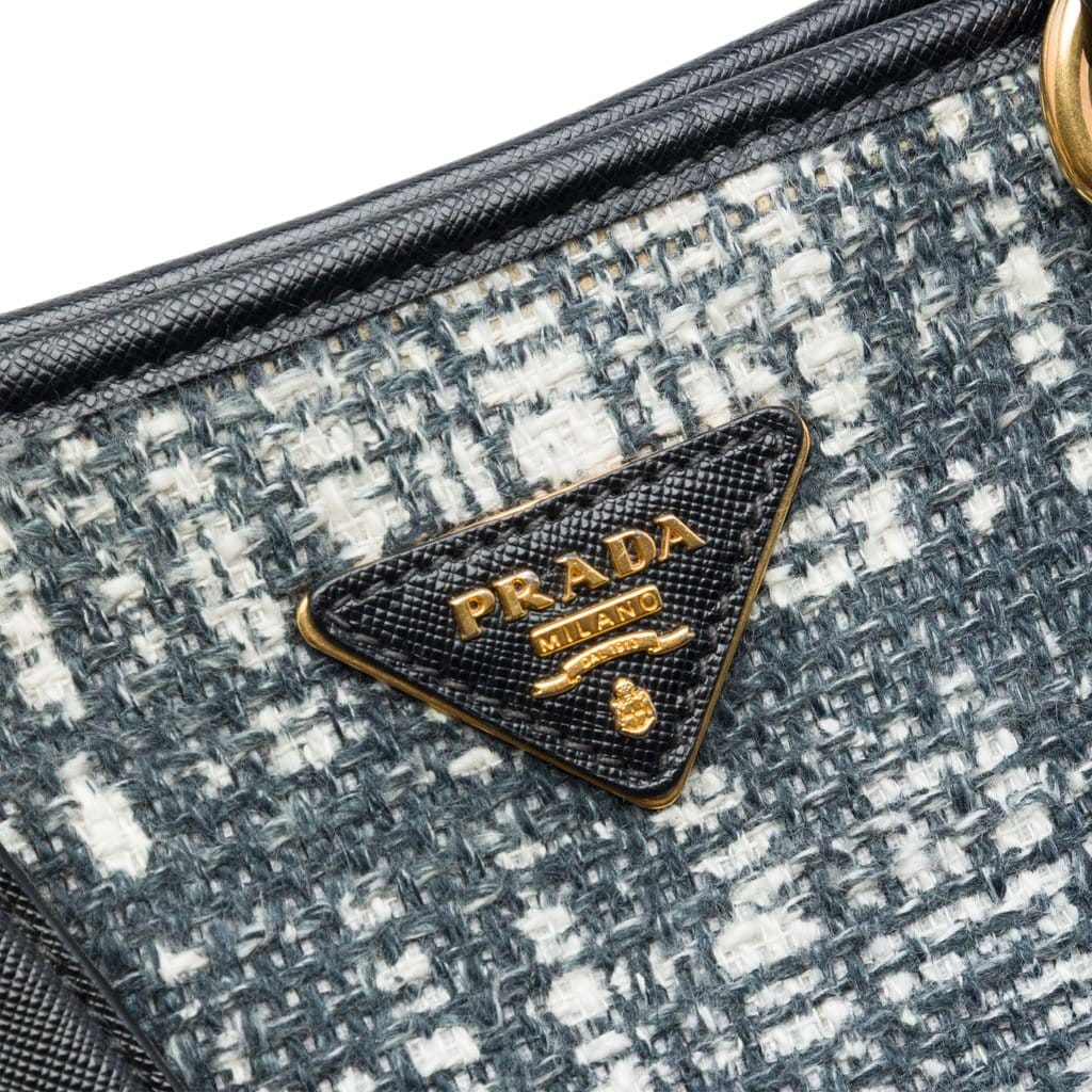 Prada Saffiano Trimmed Tweed Lux Shopping Tote