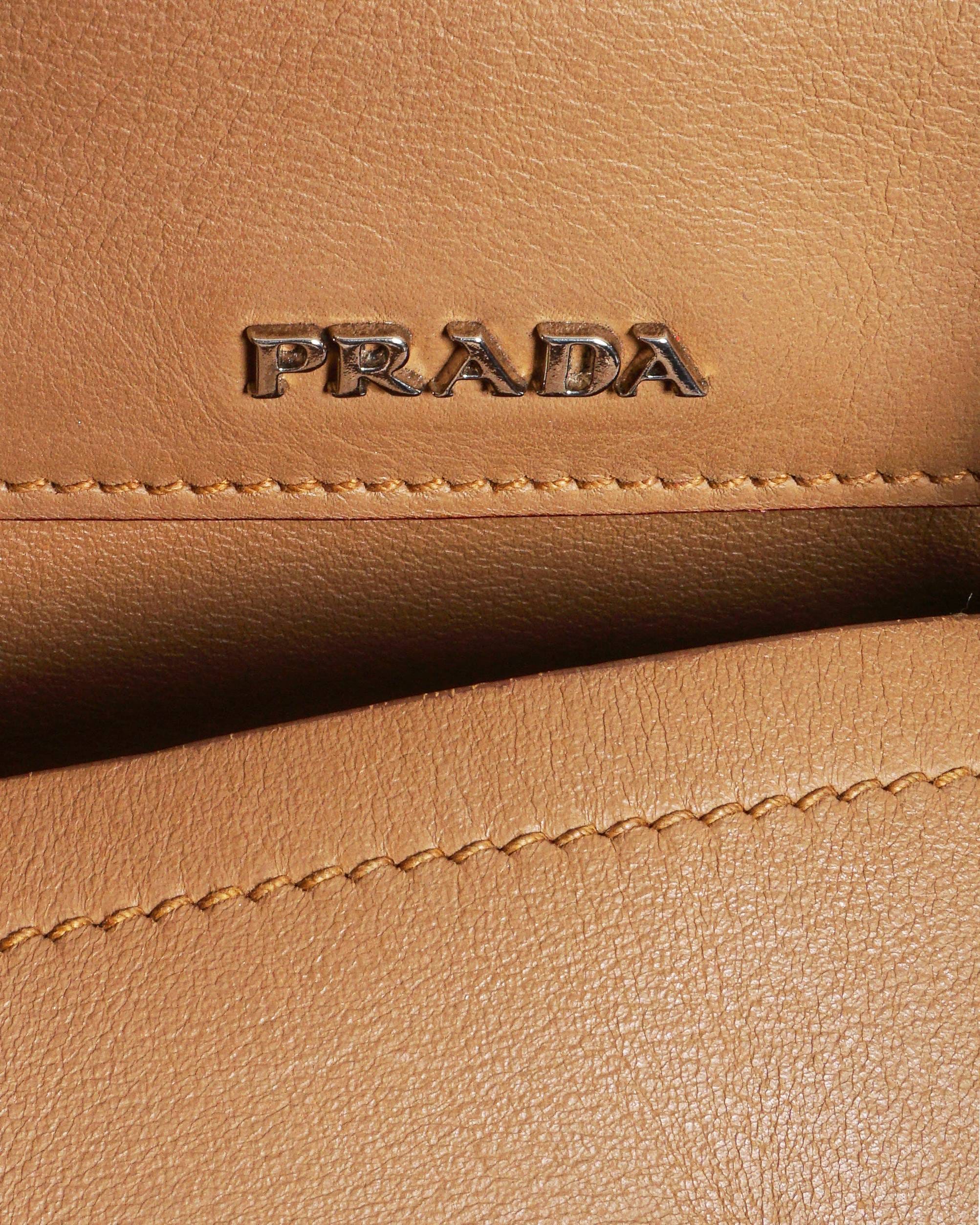 Prada Beige Saffiano Cuir Leather Double Tote Bag
