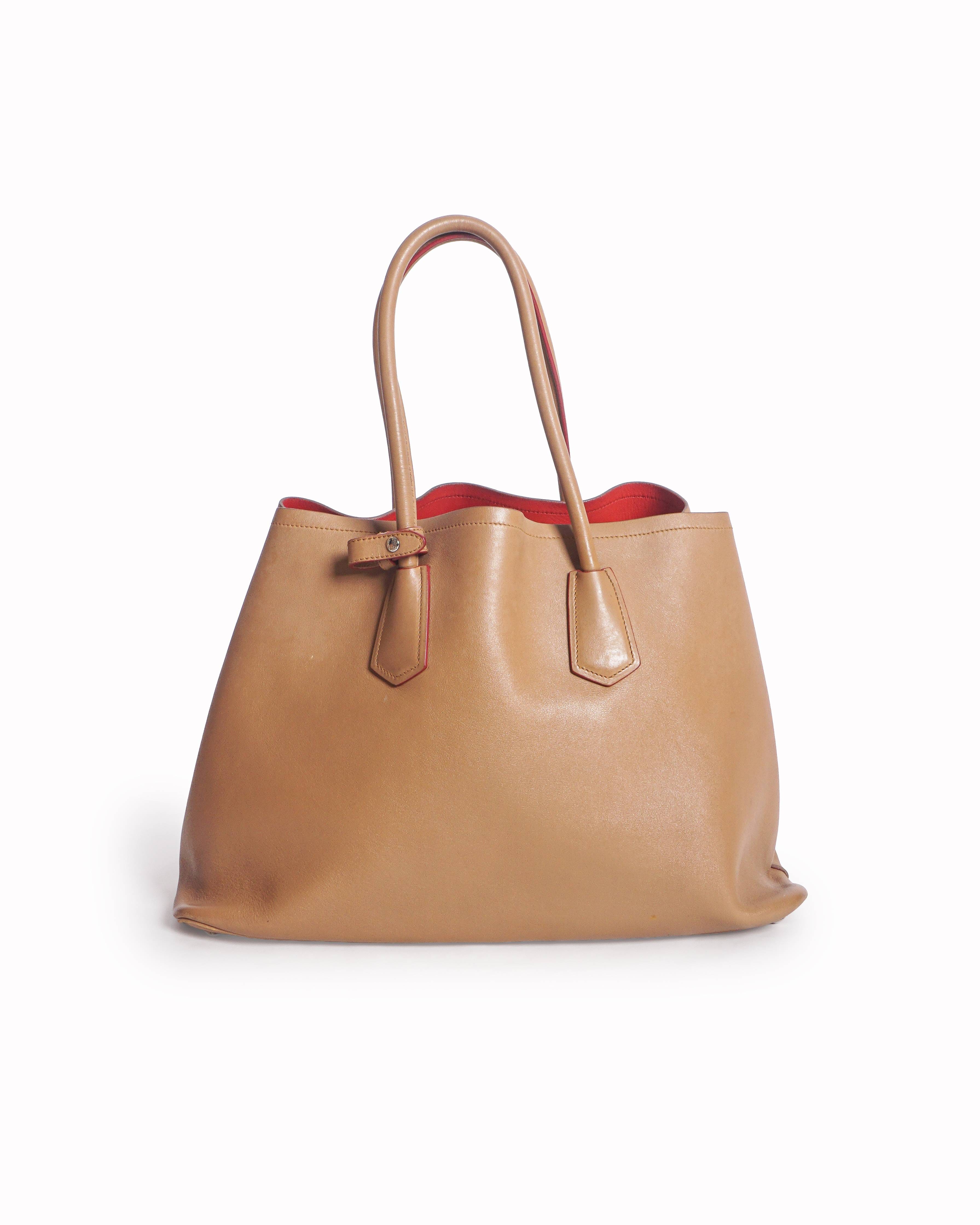 Prada Beige Saffiano Cuir Leather Double Tote Bag
