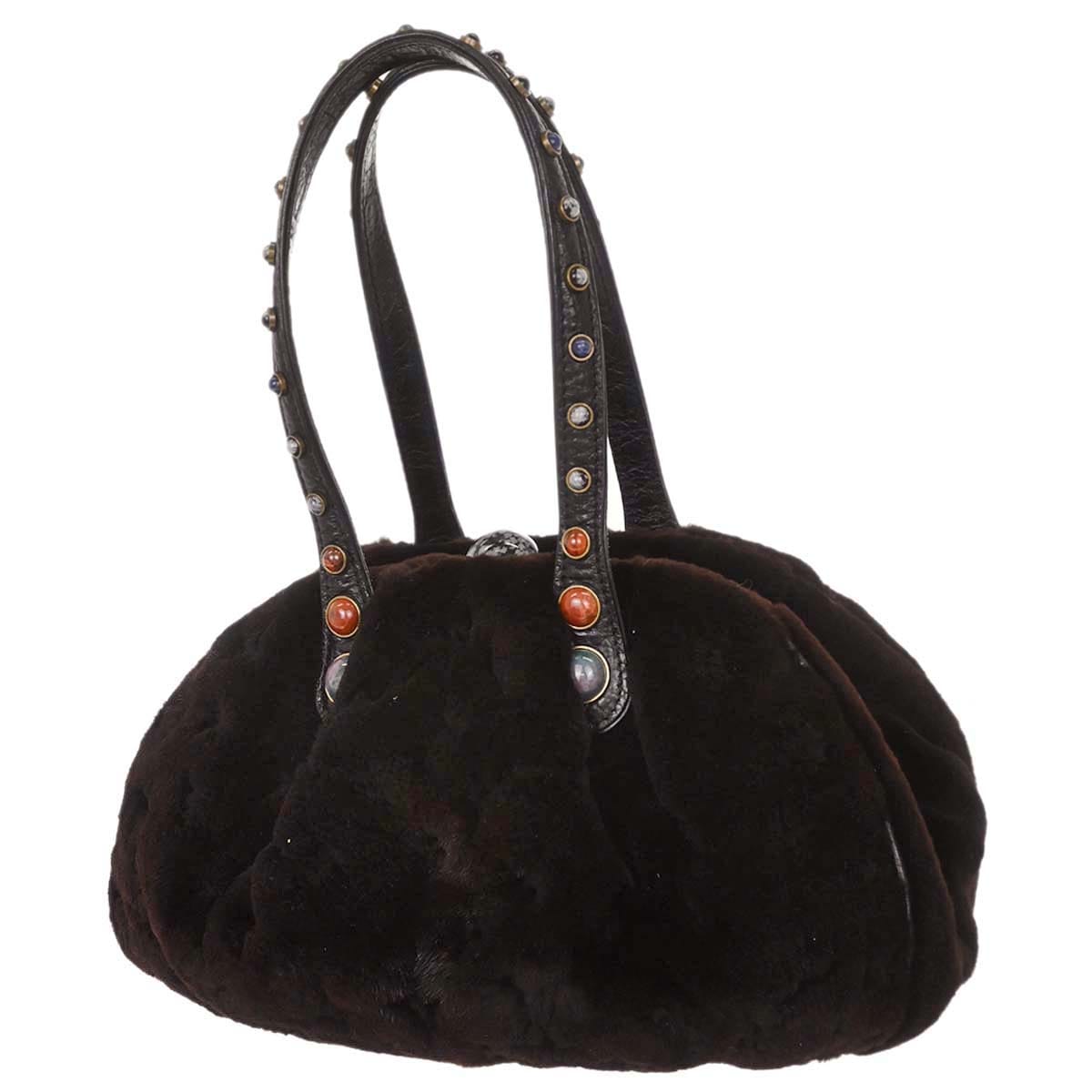 Louis Vuitton 2005 Brown Mink Fur Demi - lune Cabochons Handbag M95080