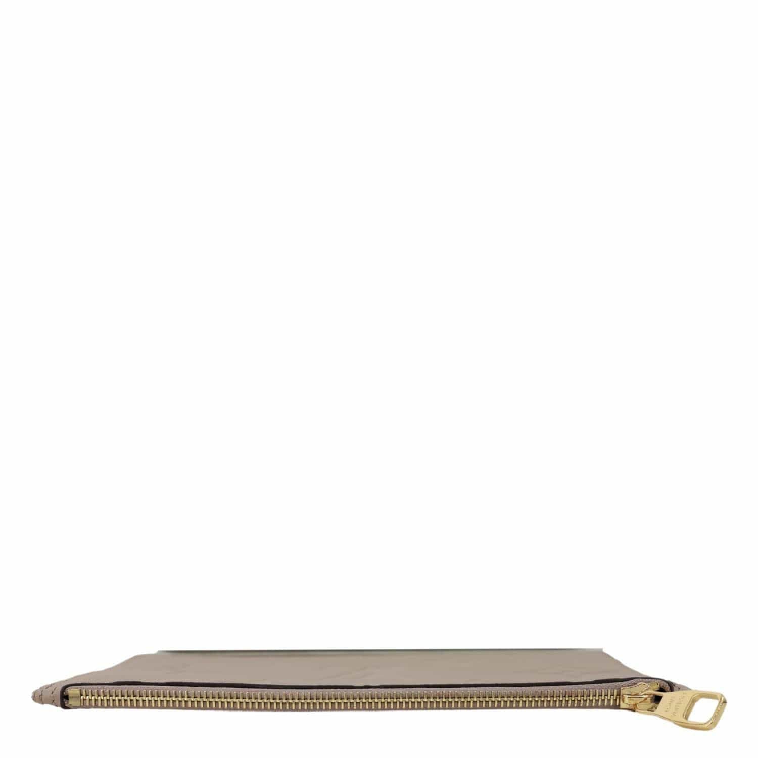 LOUIS VUITTON Neverfull Pochette Giant Monogram Empreinte Leather Wristlet Beige