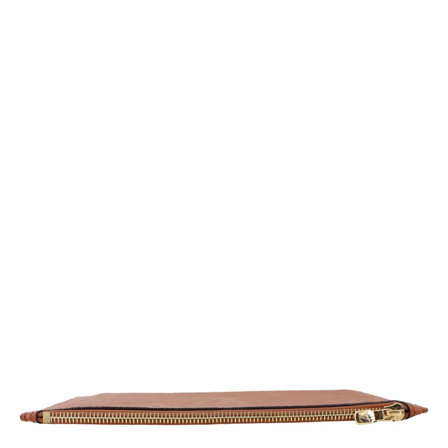 LOUIS VUITTON Neverfull Pochette Giant Monogram Empreinte Leather Wristlet Brown