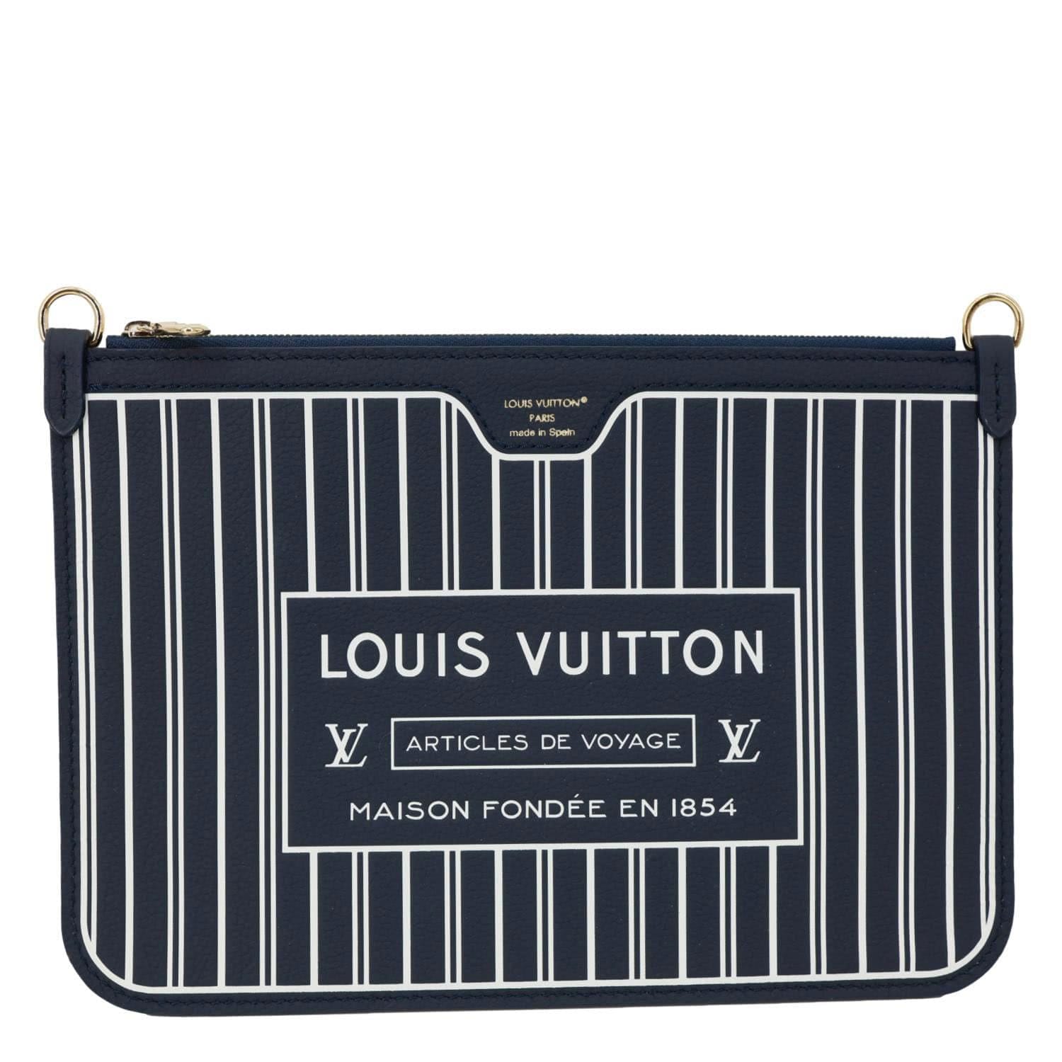 LOUIS VUITTON Neverfull Inside Out MM Calfskin Leather Pochette Navy Blue