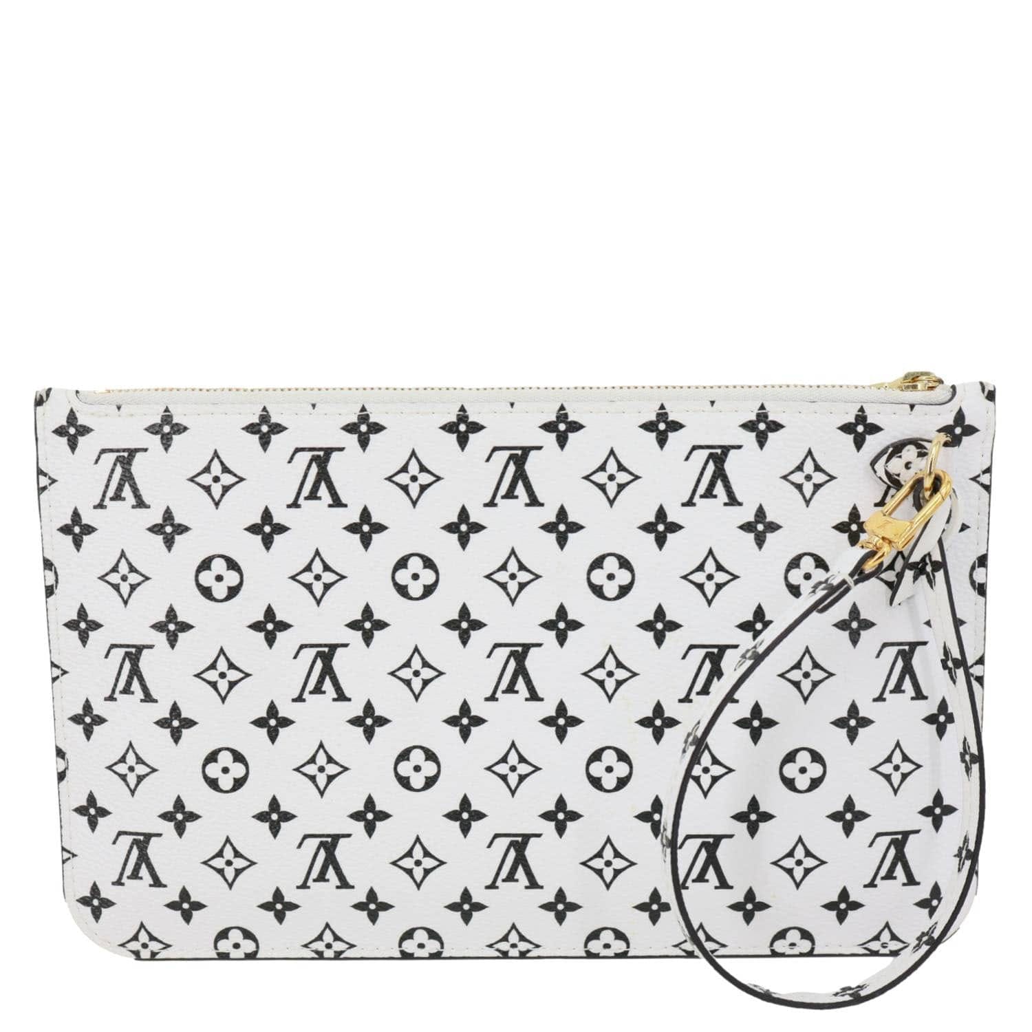LOUIS VUITTON Neverfull Pochette Monogram Canvas Wristlet White