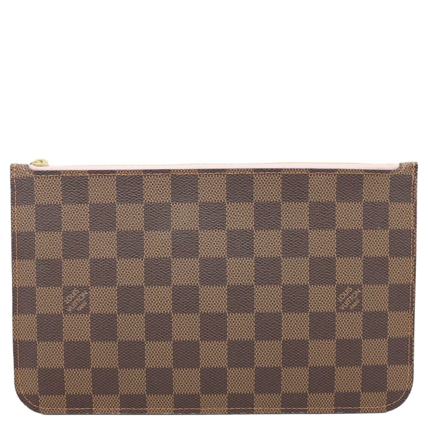 LOUIS VUITTON Neverfull Damier Ebene Wristlet Pouch Rose Ballerine