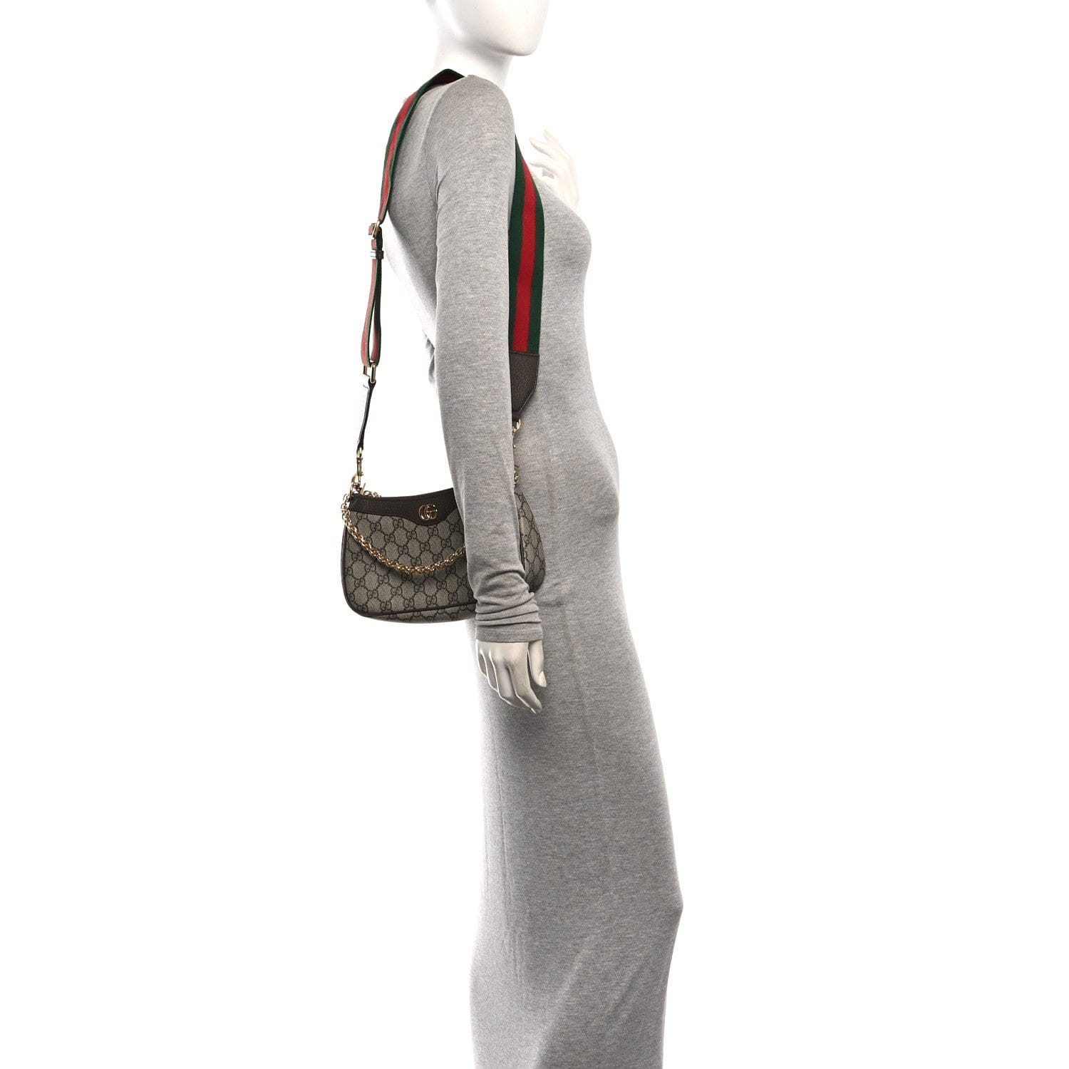Gucci GG Supreme Monogram Textured Dollar Calfskin Web Small Ophidia GG Handbag Beige Ebony New Acero