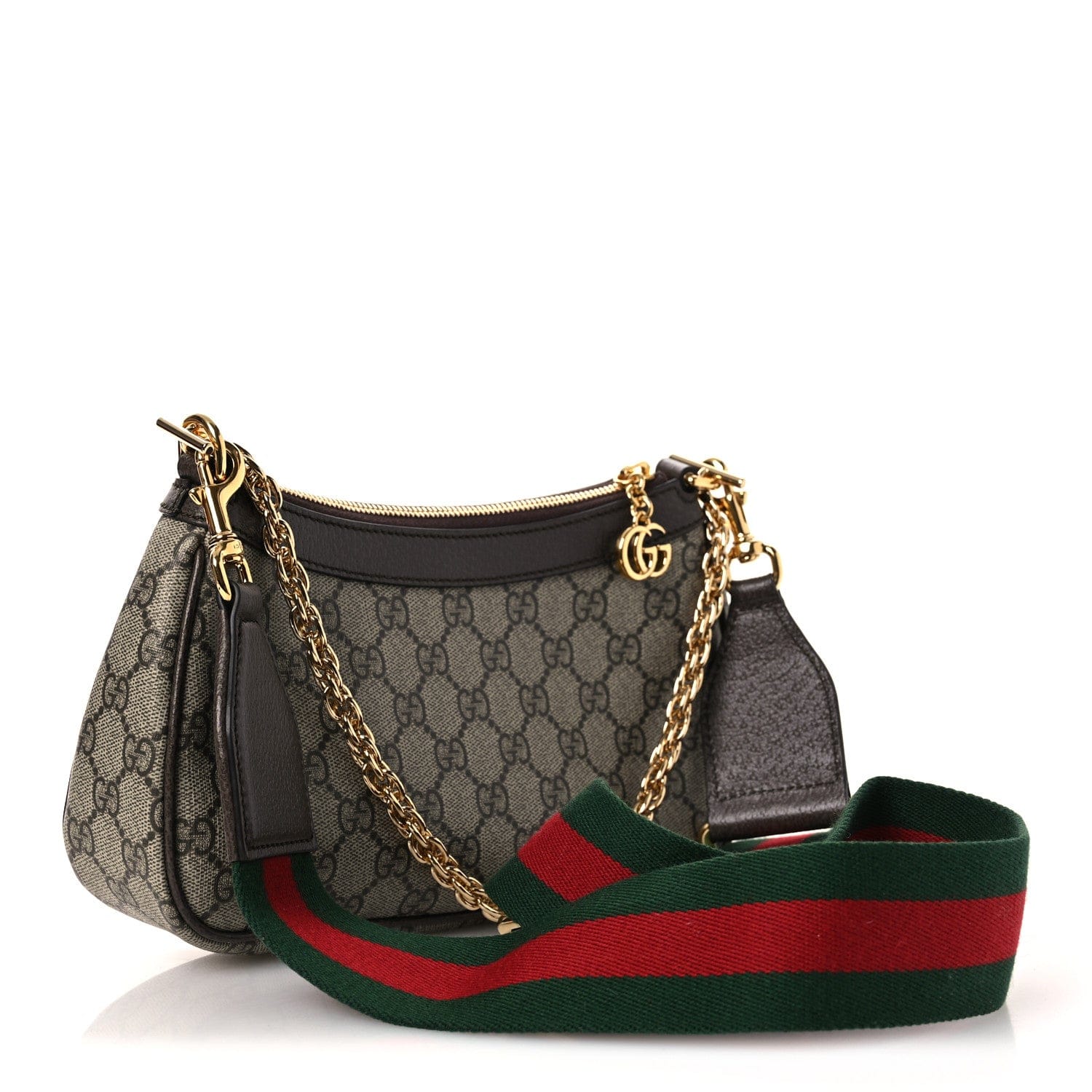 Gucci GG Supreme Monogram Textured Dollar Calfskin Web Small Ophidia GG Handbag Beige Ebony New Acero