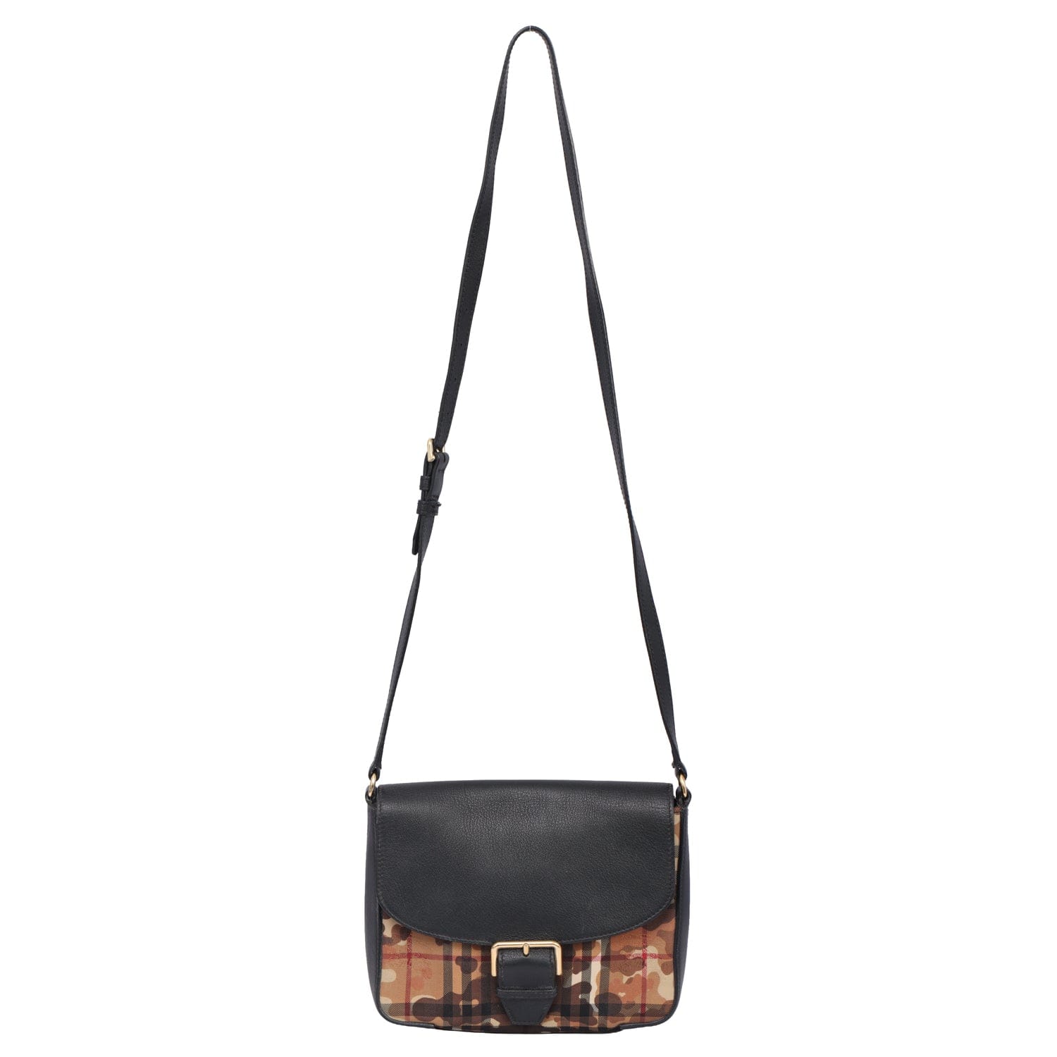 BURBERRY DICKENS CAMO PRINT HORSEFERRY CHECK CANVAS CROSSBODY BAG