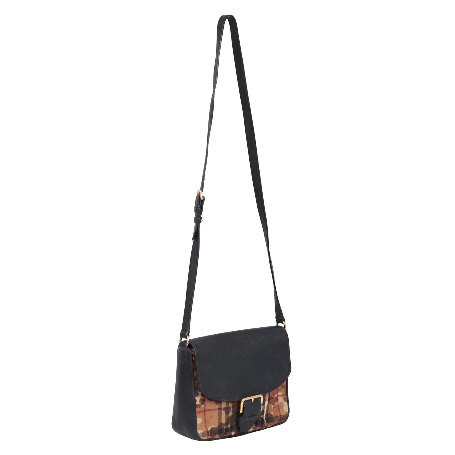 BURBERRY DICKENS CAMO PRINT HORSEFERRY CHECK CANVAS CROSSBODY BAG