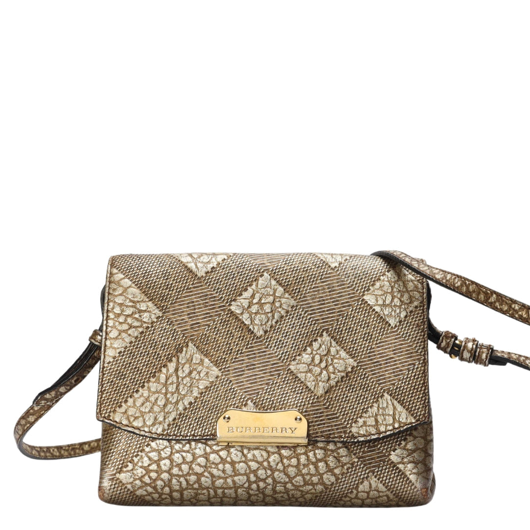 Burberry Gold Embossed Flap Crossbody Bag