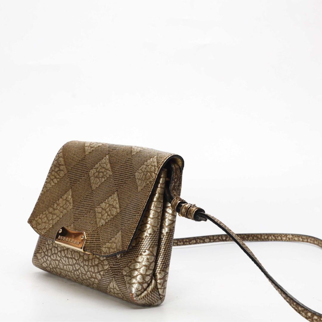Burberry Gold Embossed Flap Crossbody Bag