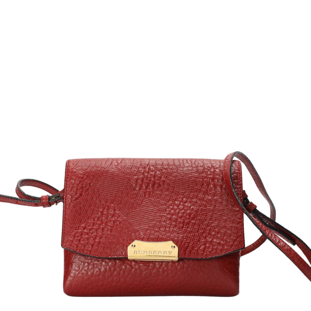 Burberry Red Embossed Langley Crossbody Bag