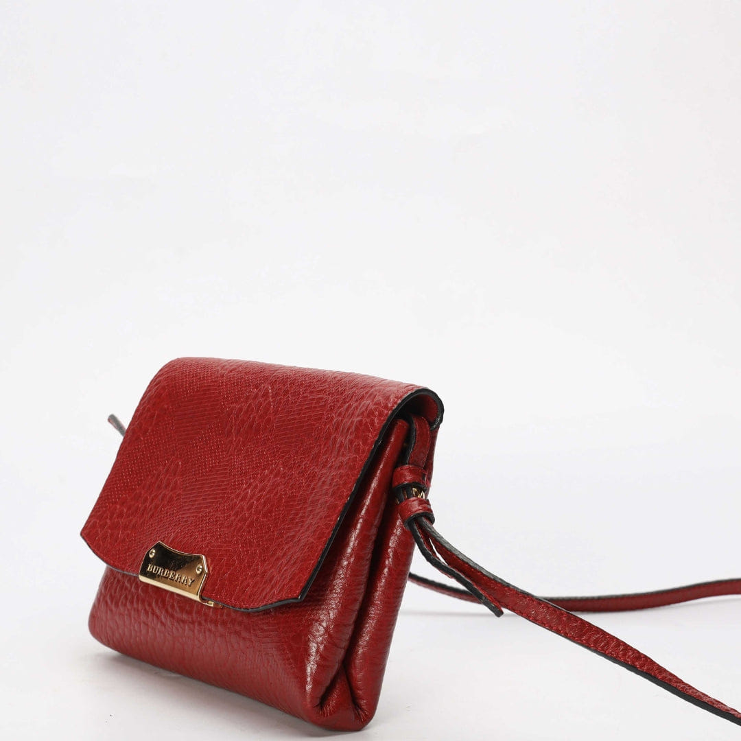 Burberry Red Embossed Langley Crossbody Bag