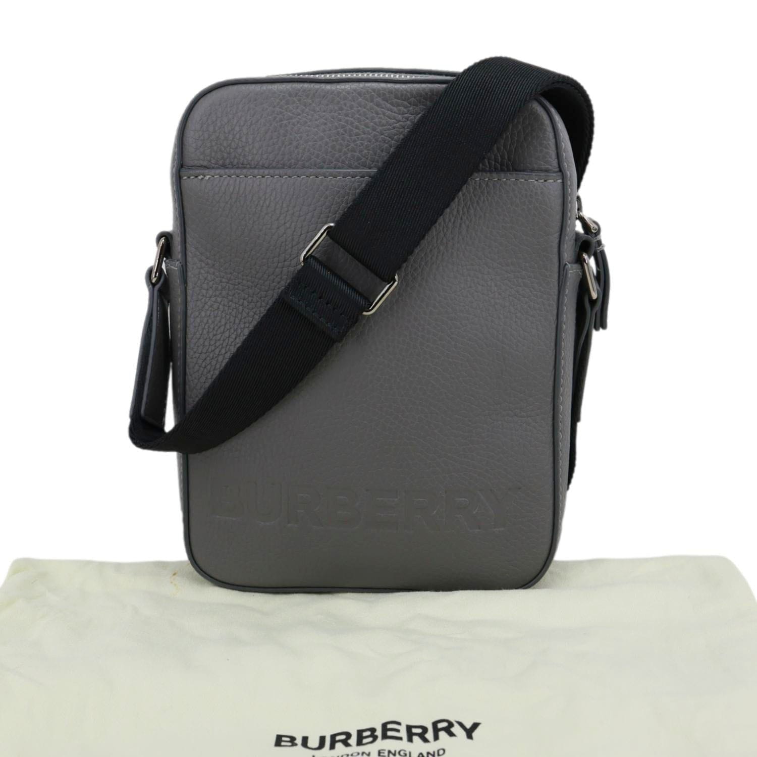 BURBERRY Thornton Small Embossed Leather Crossbody Bag Grey