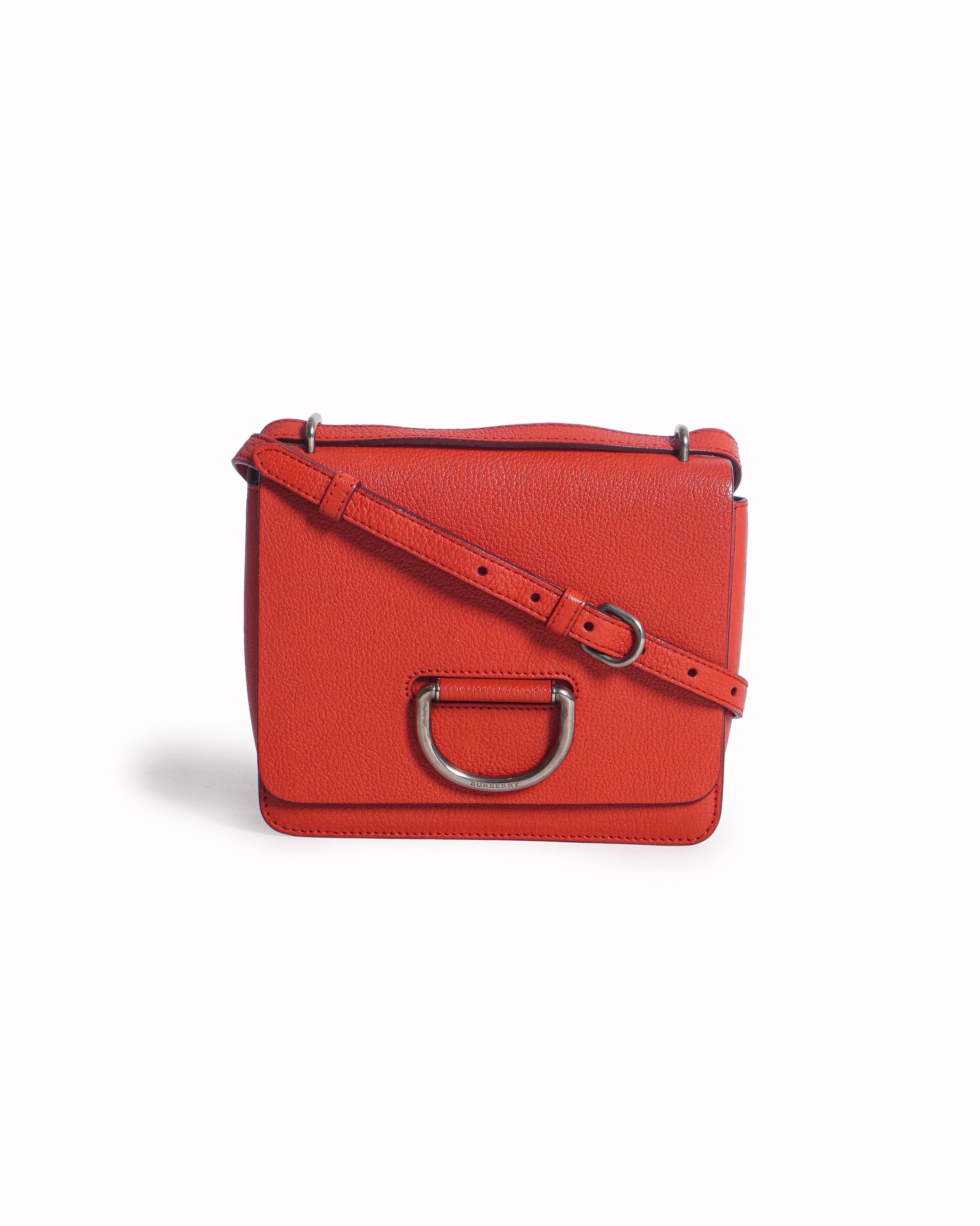 Burberry Coral Red Grained Leather Small D - Ring Crossbody Bag