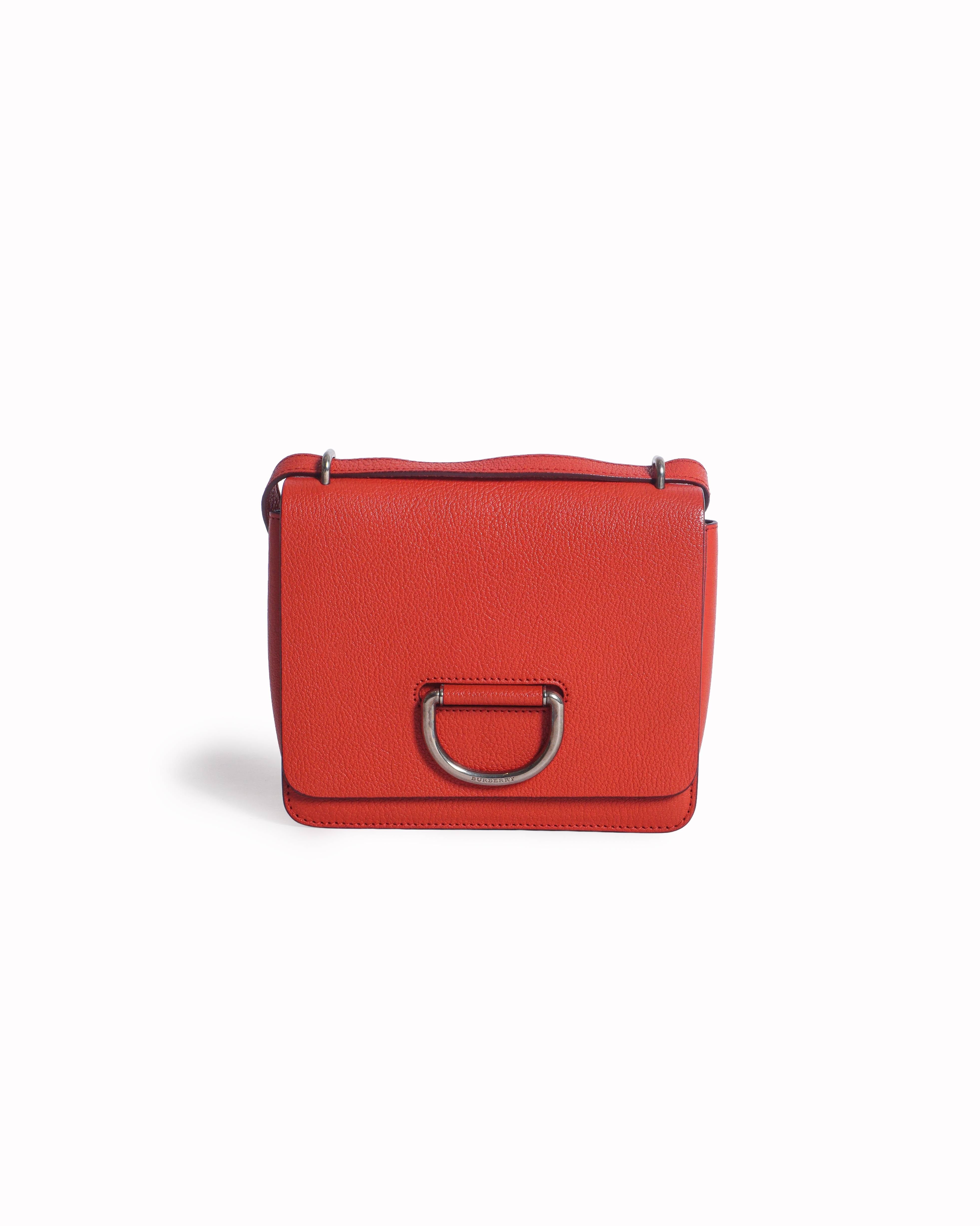 Burberry Coral Red Grained Leather Small D - Ring Crossbody Bag
