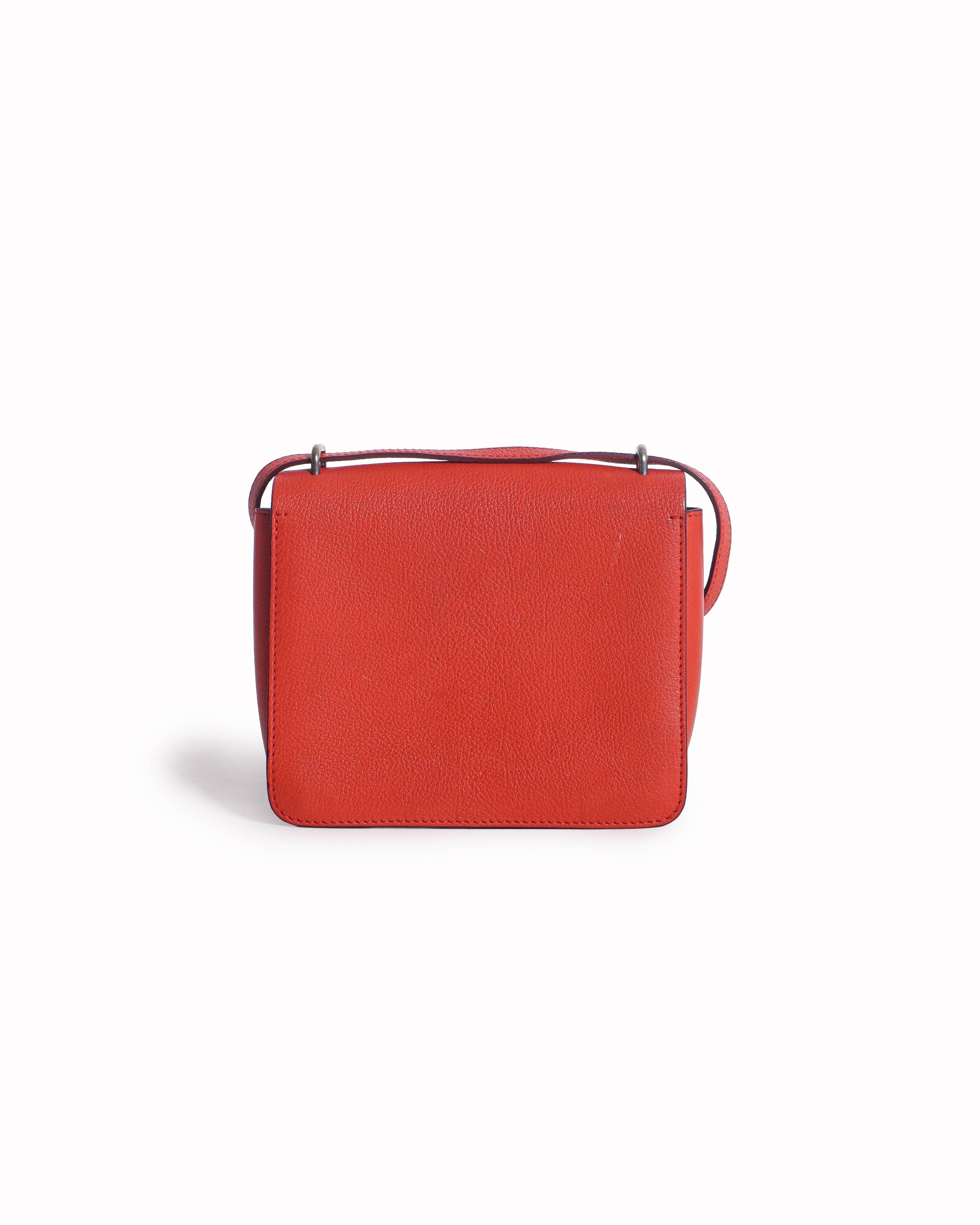 Burberry Coral Red Grained Leather Small D - Ring Crossbody Bag