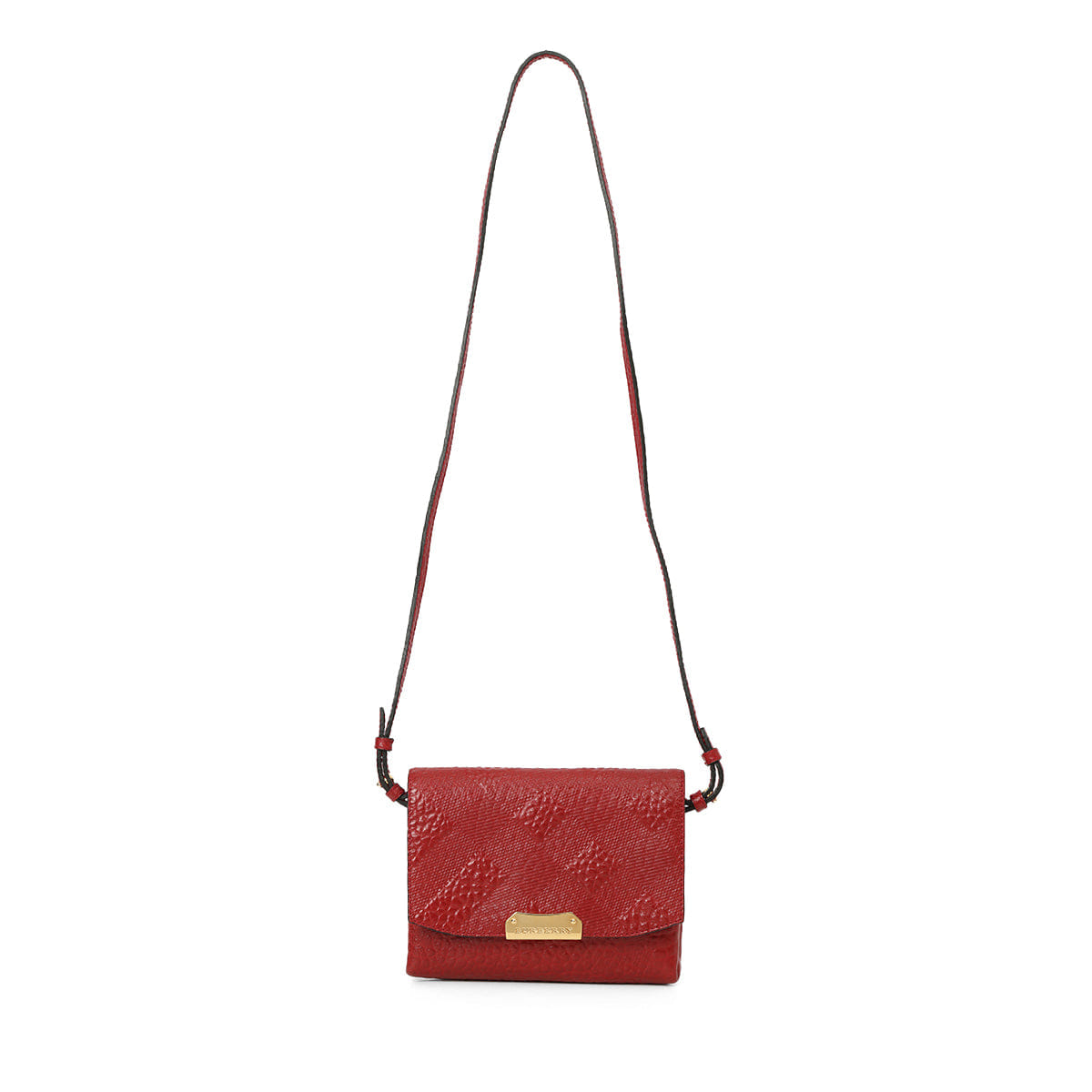 Burberry Military Red Embossed Langley Small Crossbody Bag