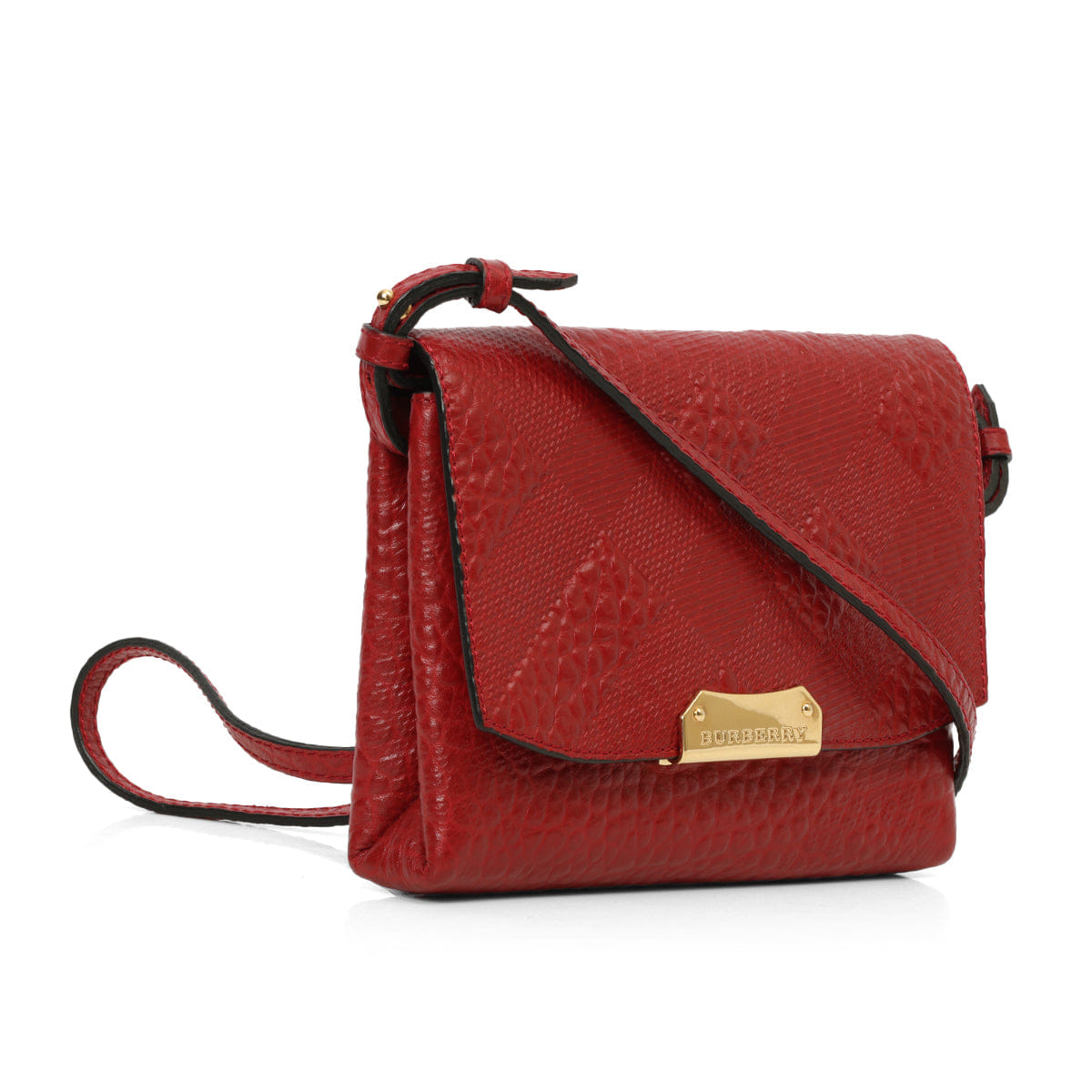 Burberry Military Red Embossed Langley Small Crossbody Bag