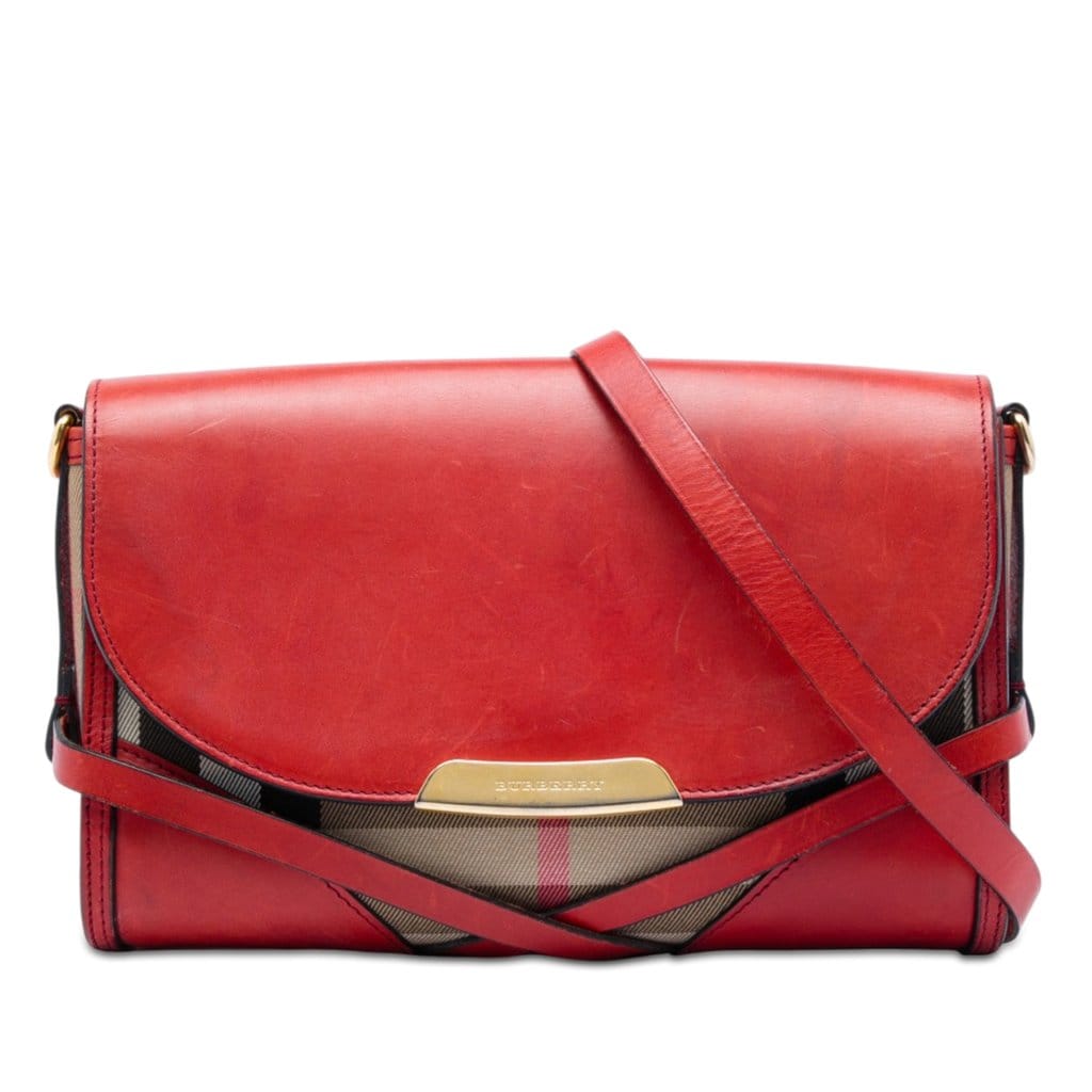 Burberry Leather and House Check Canvas Bridle Abbott Crossbody