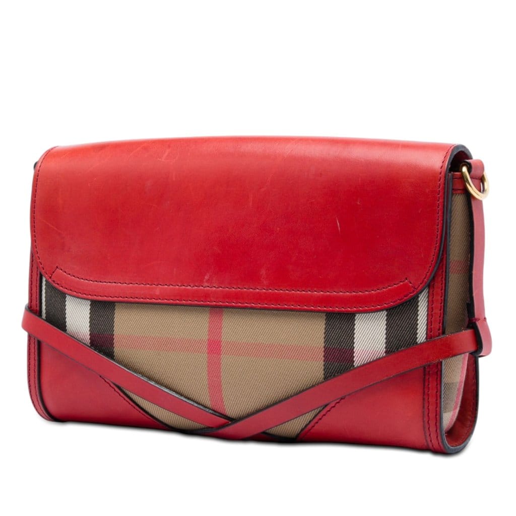 Burberry Leather and House Check Canvas Bridle Abbott Crossbody
