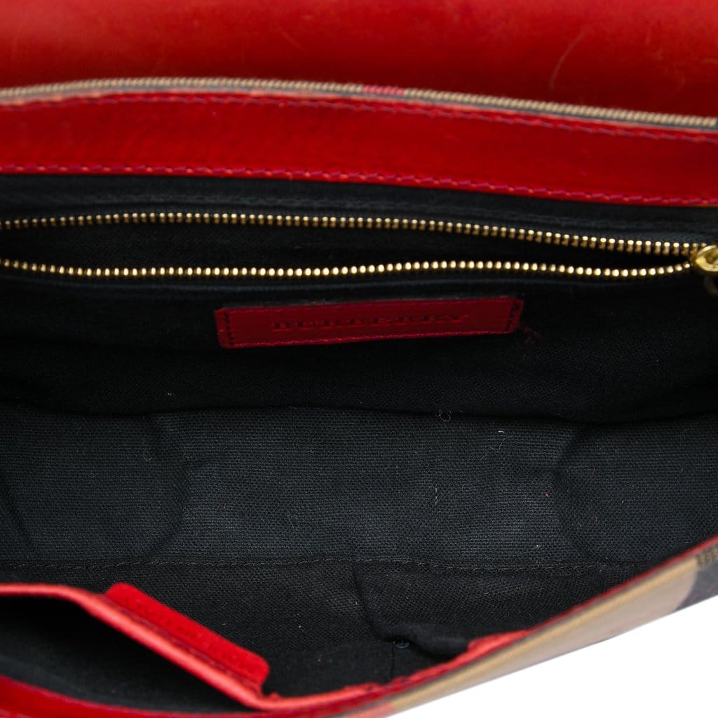 Burberry Leather and House Check Canvas Bridle Abbott Crossbody