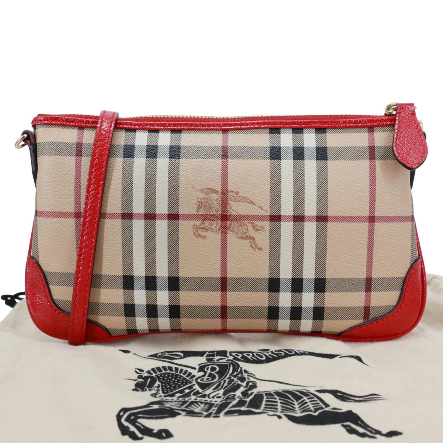 BURBERRY Peyton Small Haymarket Check Canvas Crossbody Clutch Military Red