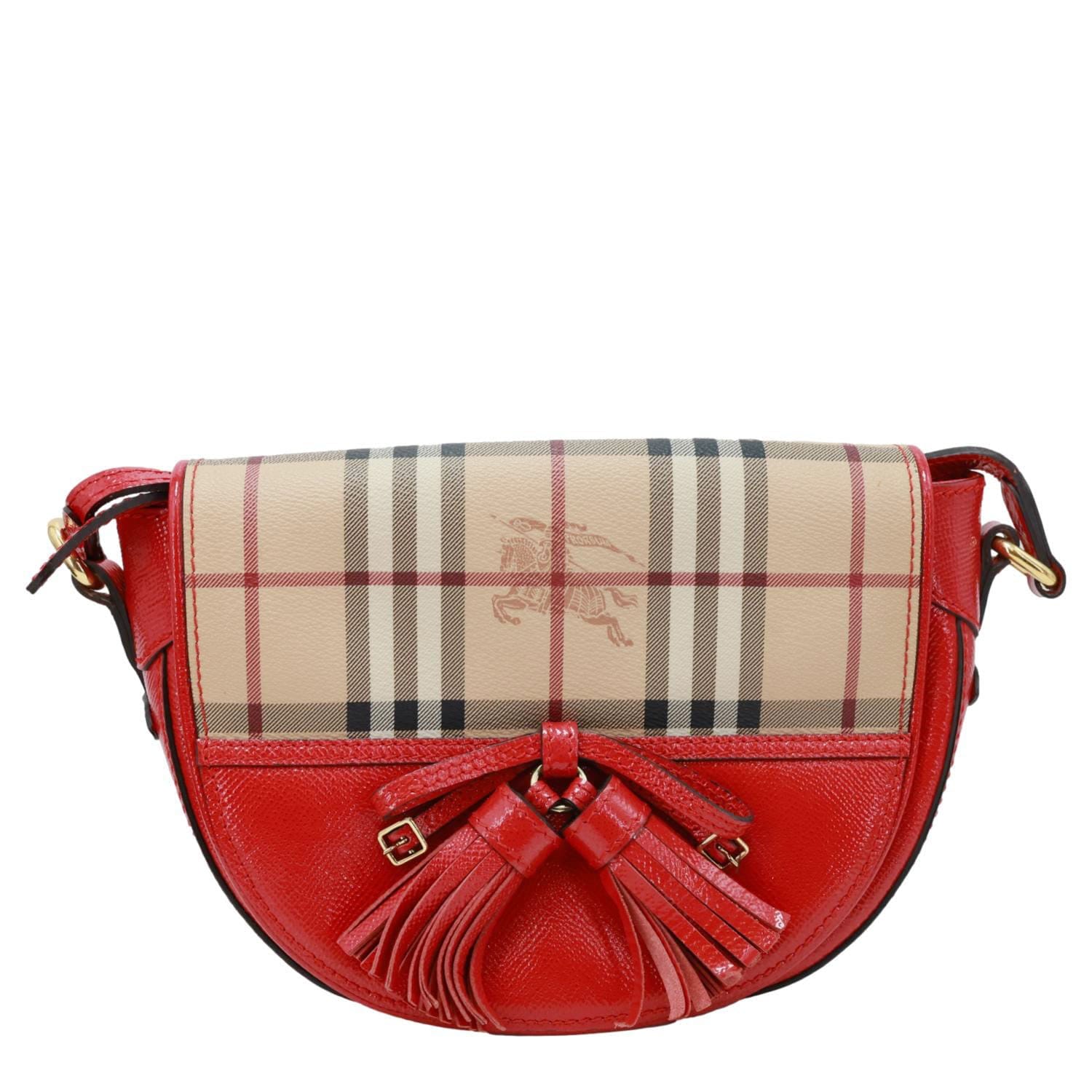 BURBERRY Maydown Haymarket Check Leather Crossbody Bag Red