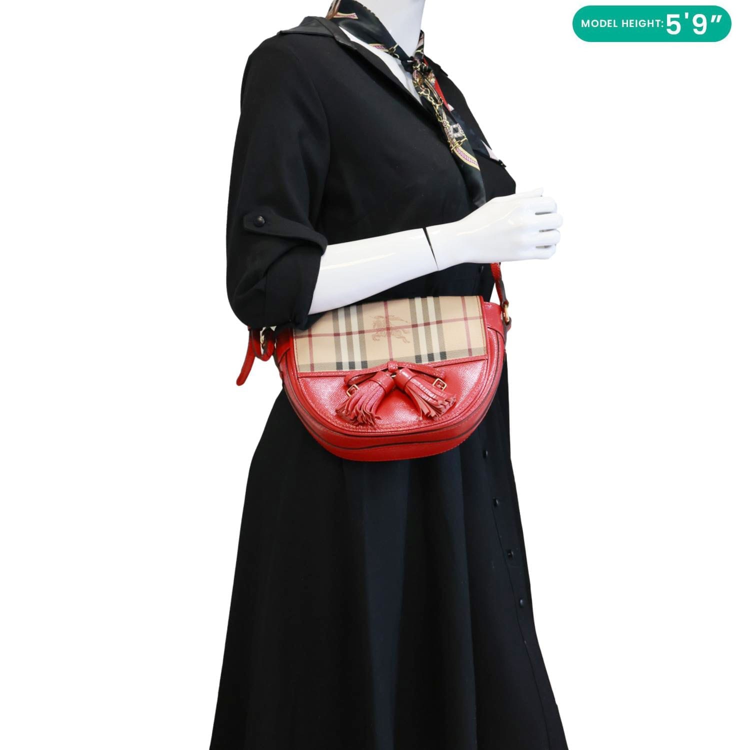 BURBERRY Maydown Haymarket Check Leather Crossbody Bag Red