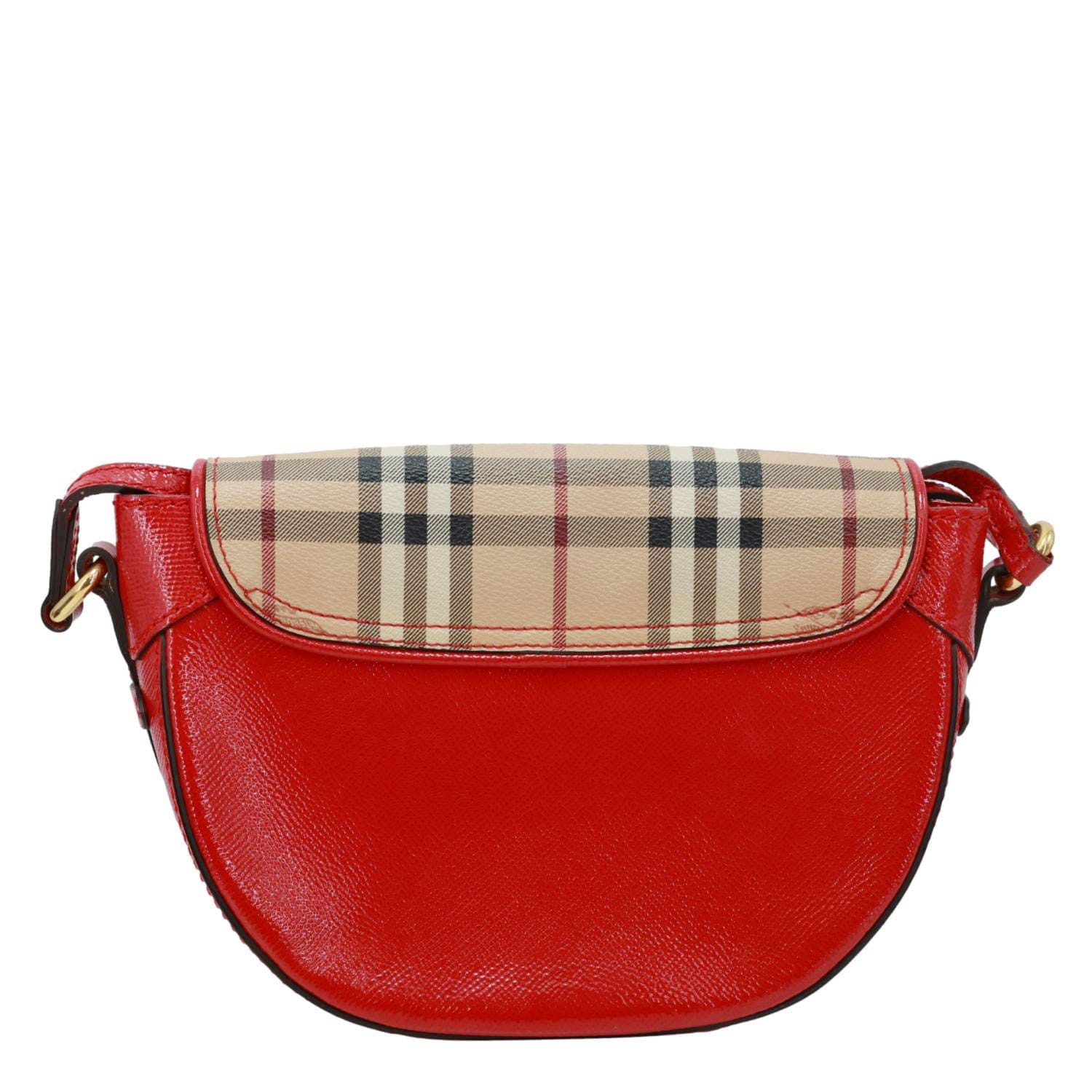 BURBERRY Maydown Haymarket Check Leather Crossbody Bag Red