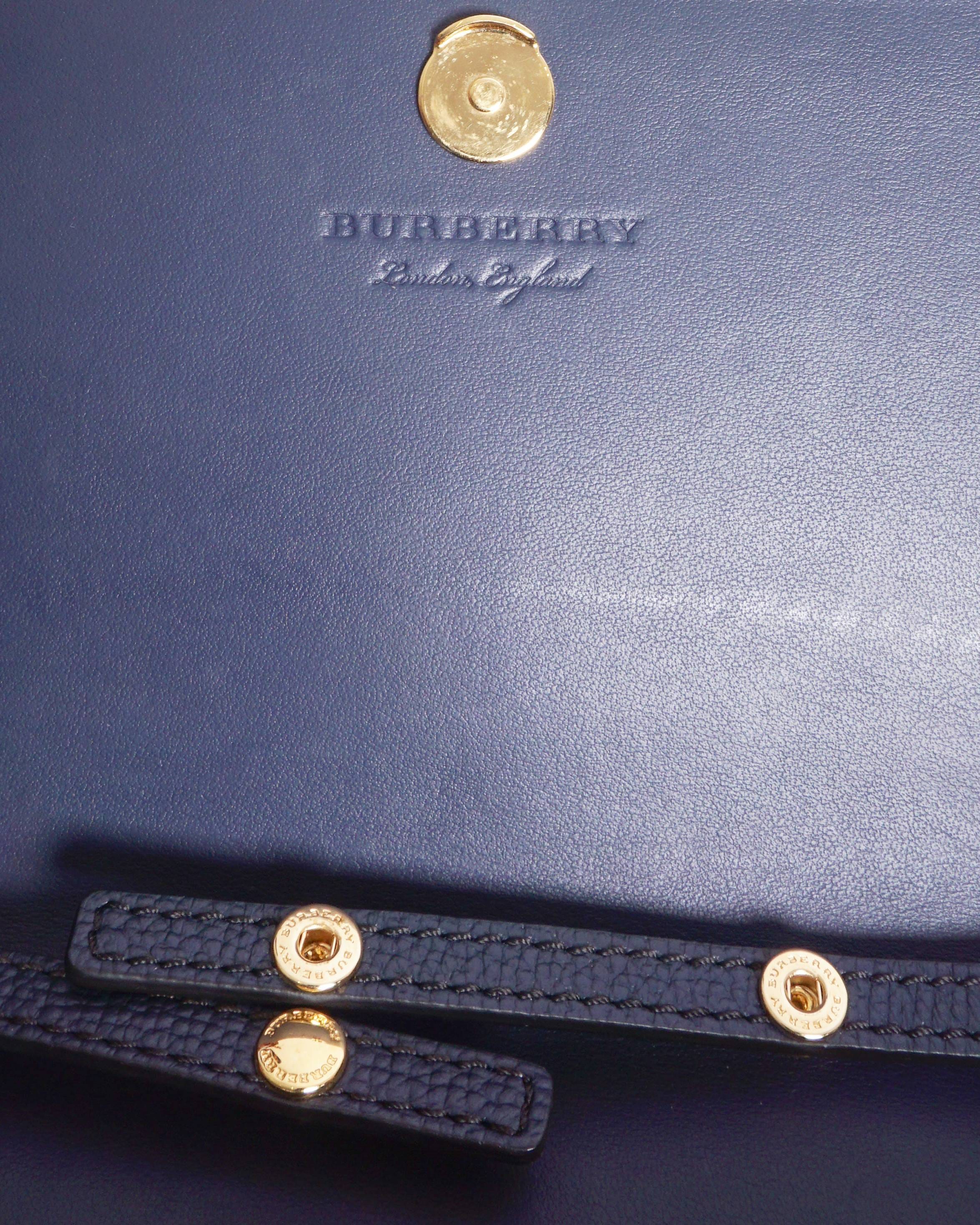 Burberry Hampshire Black Leather & House Check Wallet on Chain Crossbody Bag