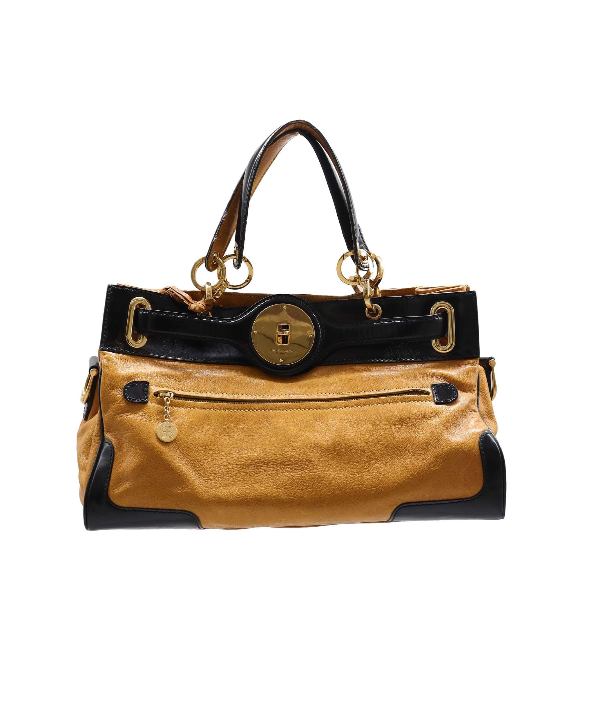Balenciaga Lune Black & Mustard Leather Handbag RJL1425