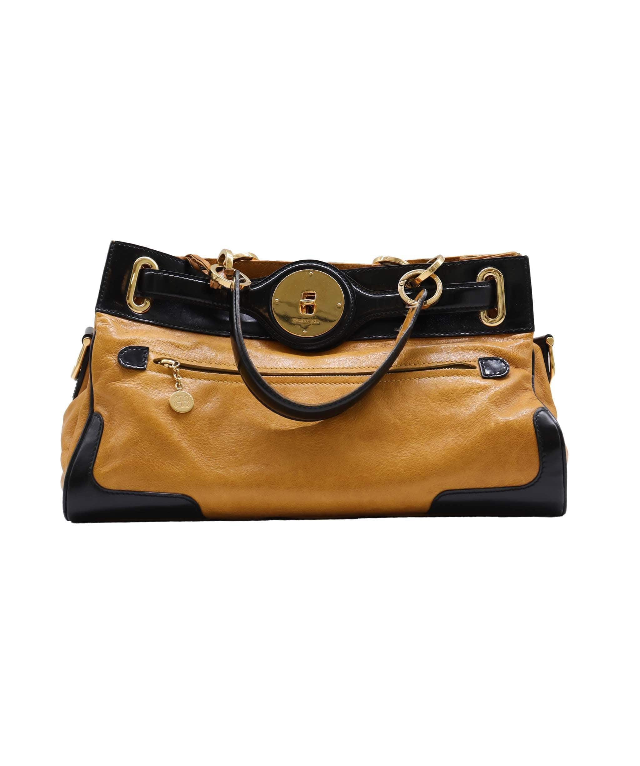 Balenciaga Lune Black & Mustard Leather Handbag RJL1425