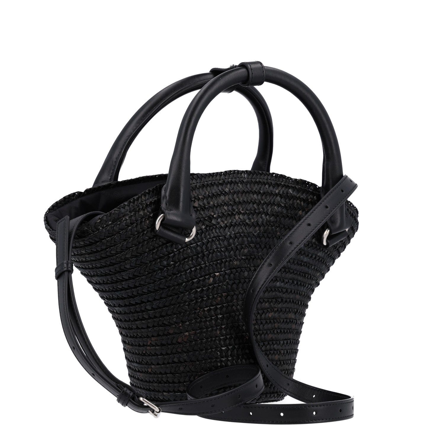 Balenciaga Raffia Woven Mini Le Cagole Tote Bag Black