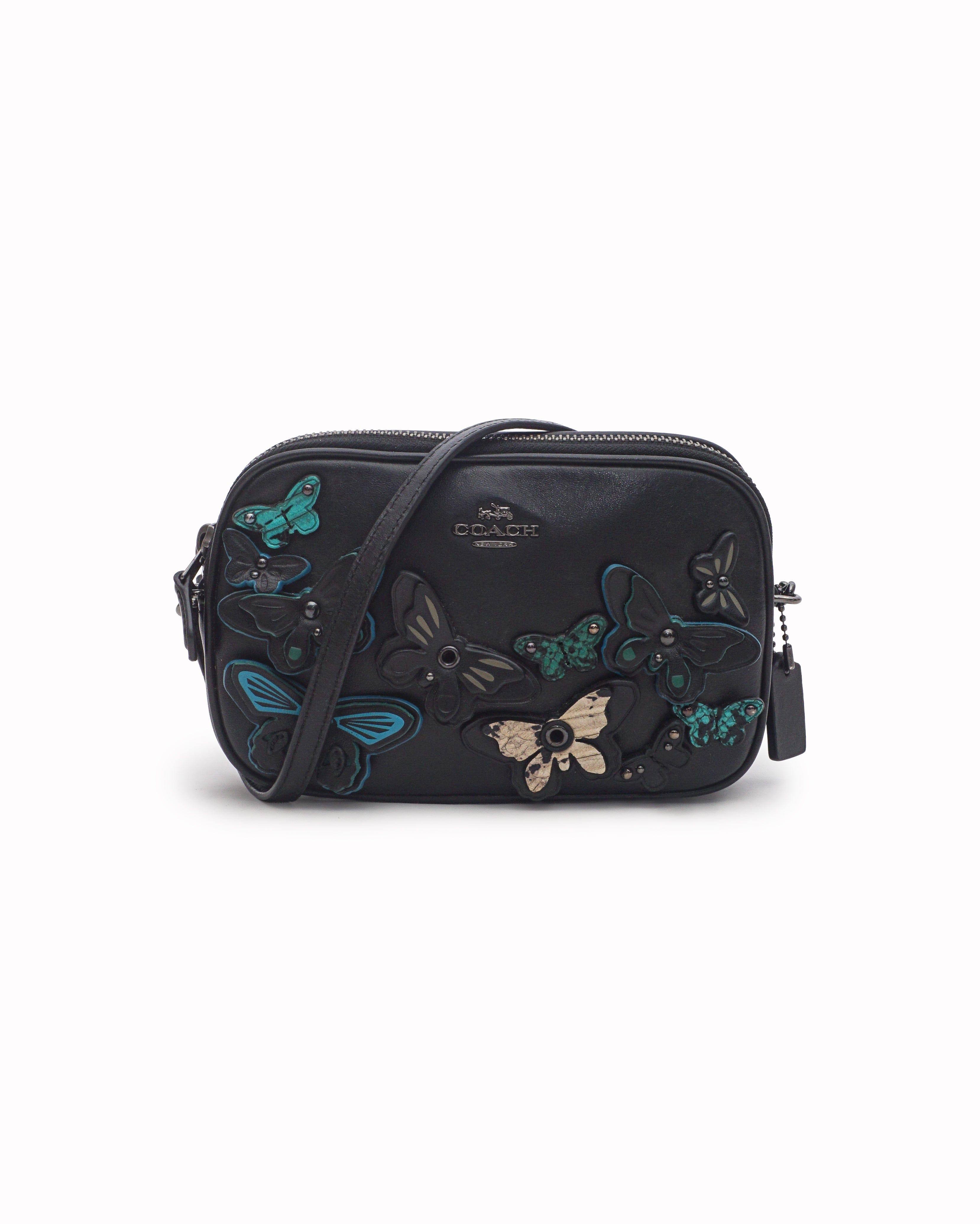 Coach Butterfly Applique Crossbody Clutch In Pebble Leather
