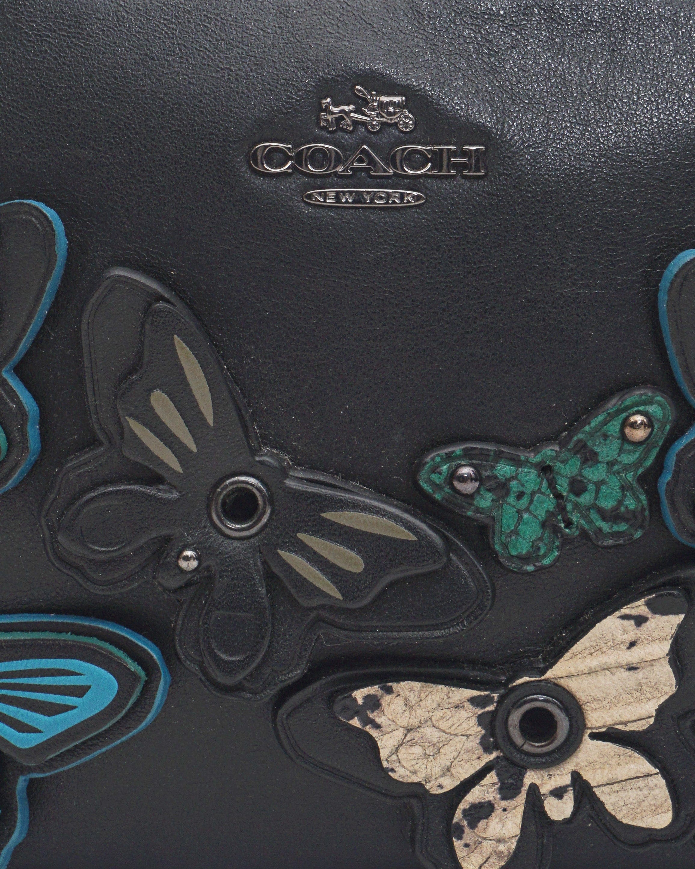 Coach Butterfly Applique Crossbody Clutch In Pebble Leather