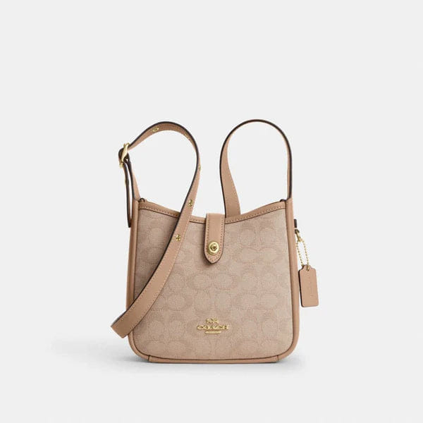 Coach Hadley Mini Crossbody Bag With Signature Canvas Gold Dark Natural Multi