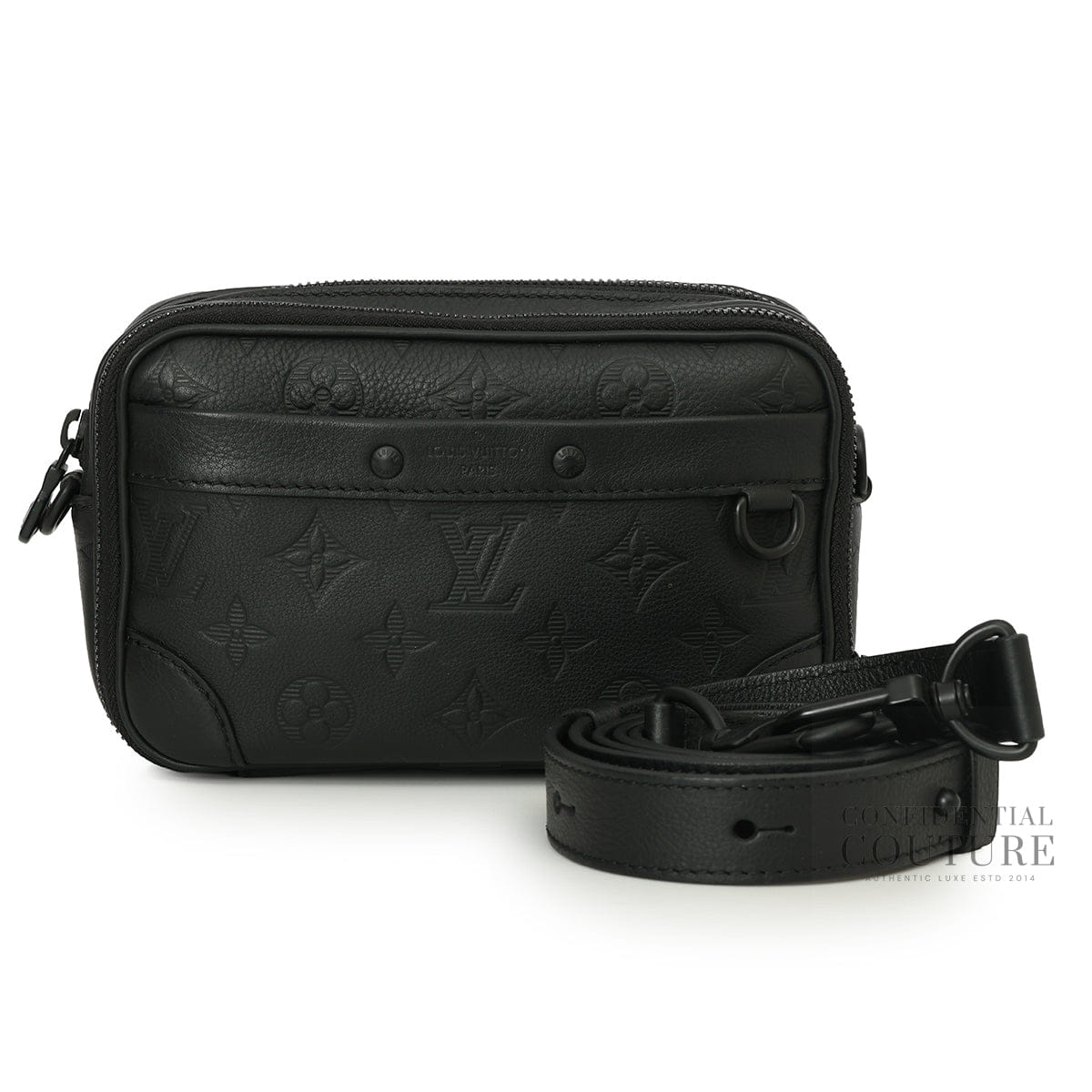 Louis Vuitton Alpha Wearable Wallet Monogram Shadow Leather Black Crossbody