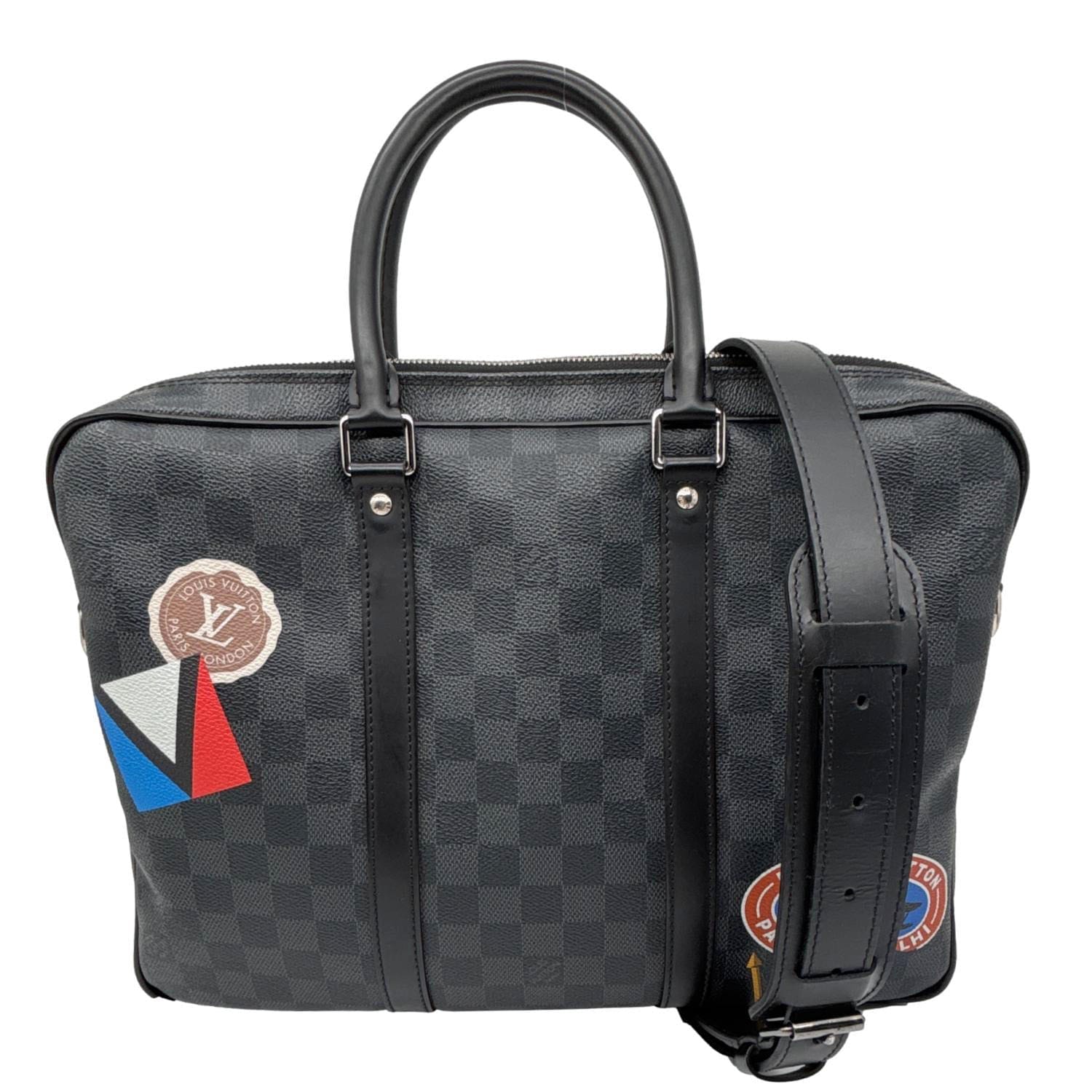 LOUIS VUITTON Porte Documents Voyage Damier Graphite Crossbody Bag Black