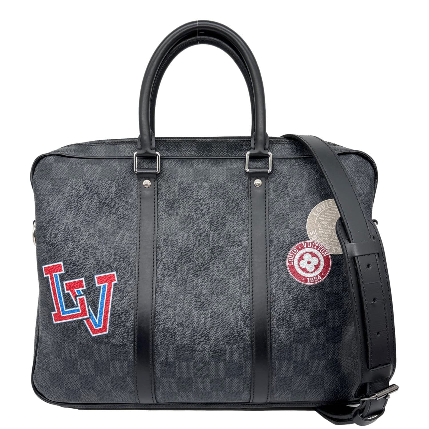 LOUIS VUITTON Porte Documents Voyage Damier Graphite Crossbody Bag Black